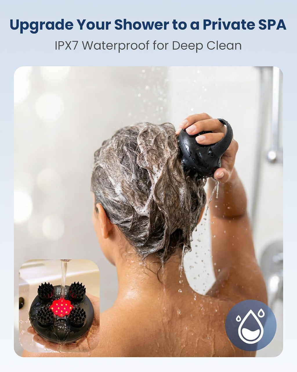 COMFIER Kopfmassagegeraet elektrisch IPX7 wasserdicht 8 Koepfe gold