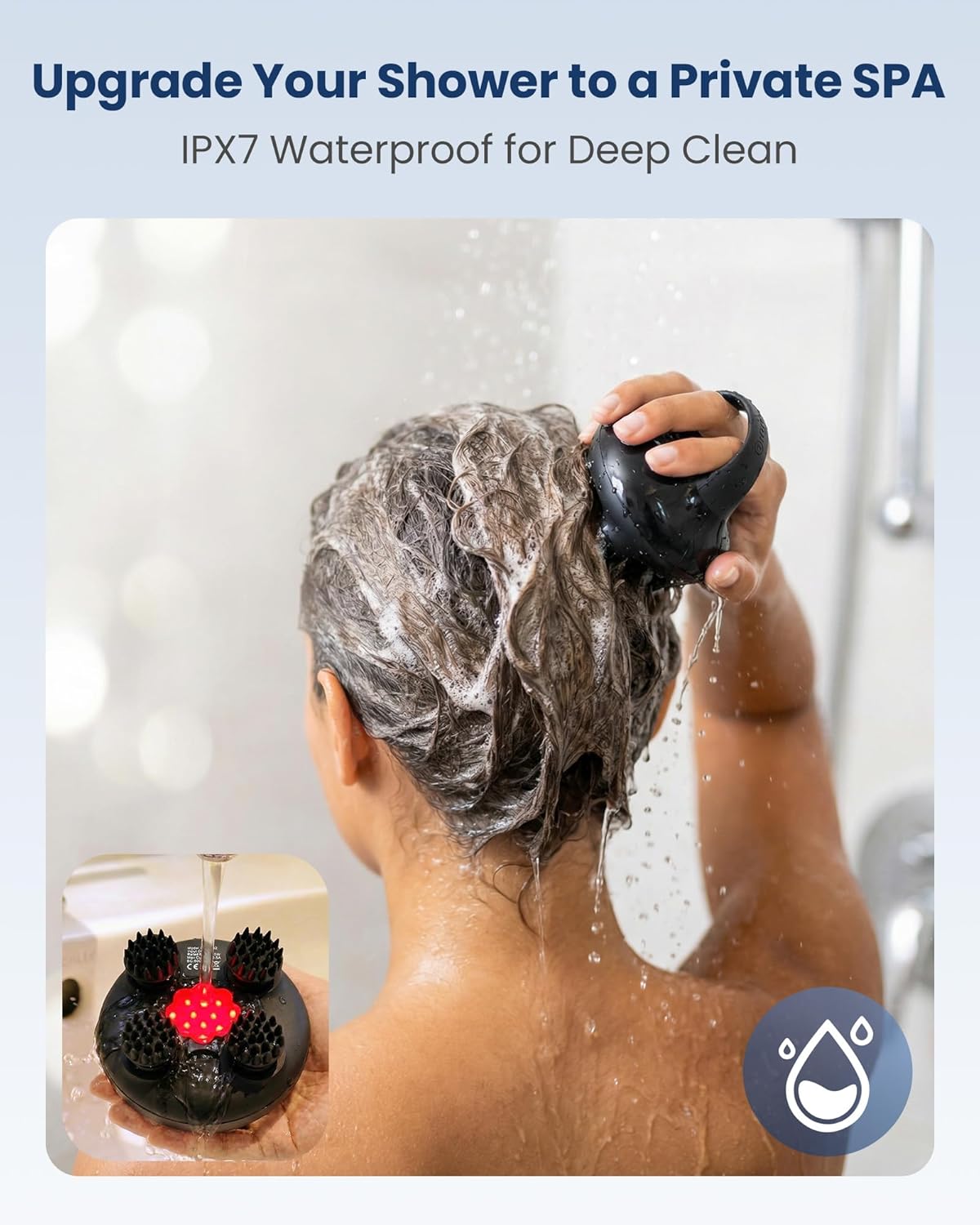 COMFIER Kopfmassagegeraet elektrisch IPX7 wasserdicht 8 Koepfe gold