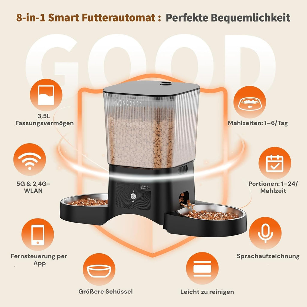 HONEYGUARDIAN Futterautomat fuer Katzen mit WiFi App Steuerung und Mahlzeitenplan
