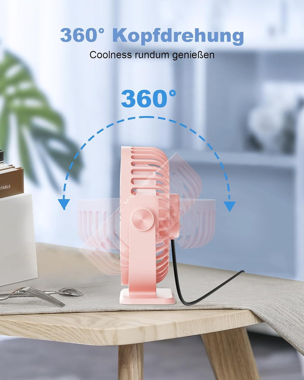 TriPole Mini Tischventilator USB 3 Geschwindigkeiten 360° Neigung leise