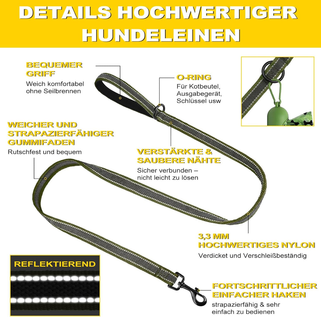 XXBEN Reflektierende Hundeleine gummiert Nylon mit Griff 15mm-20mm 1–3 m