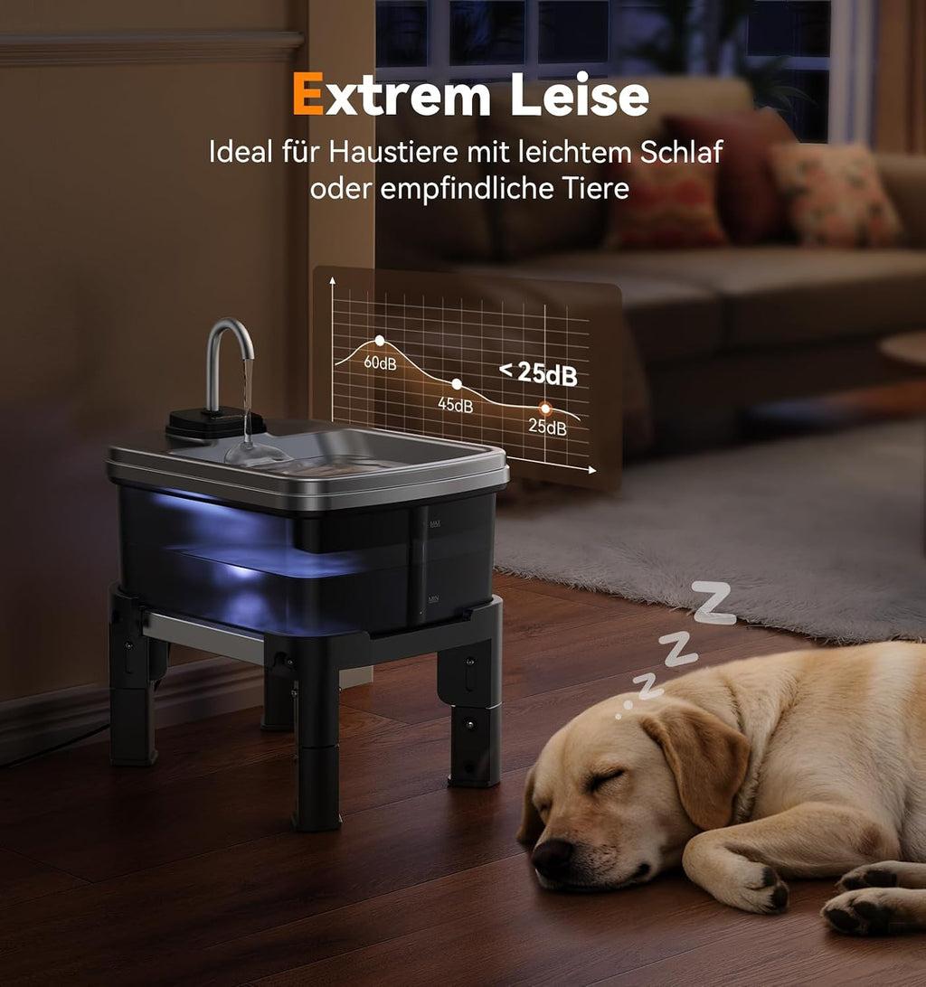 FEELNEEDY Hundetrinkbrunnen mit Edelstahlwanne, 3 Stufen Filterung