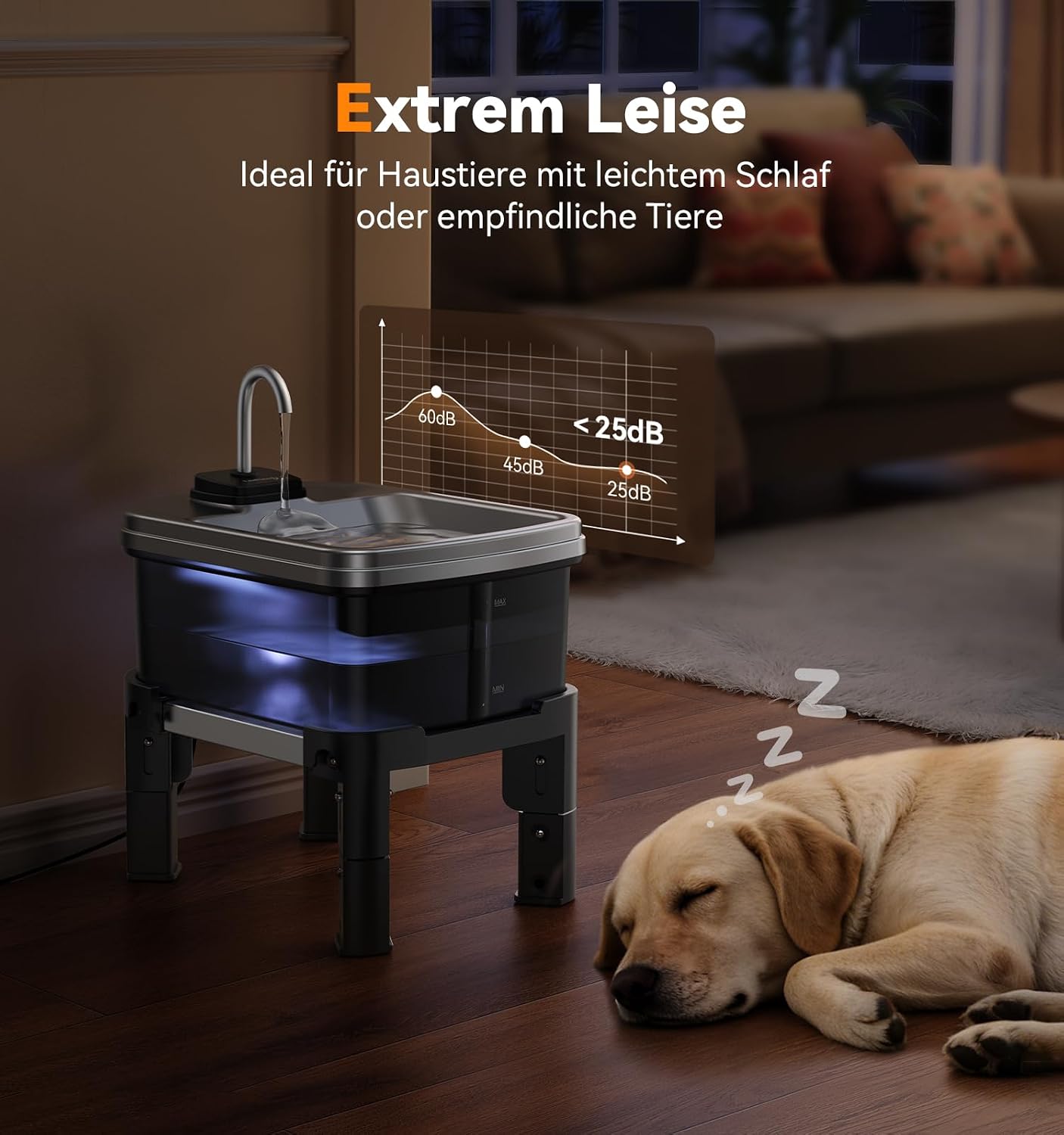 FEELNEEDY Hundetrinkbrunnen mit Edelstahlwanne, 3 Stufen Filterung