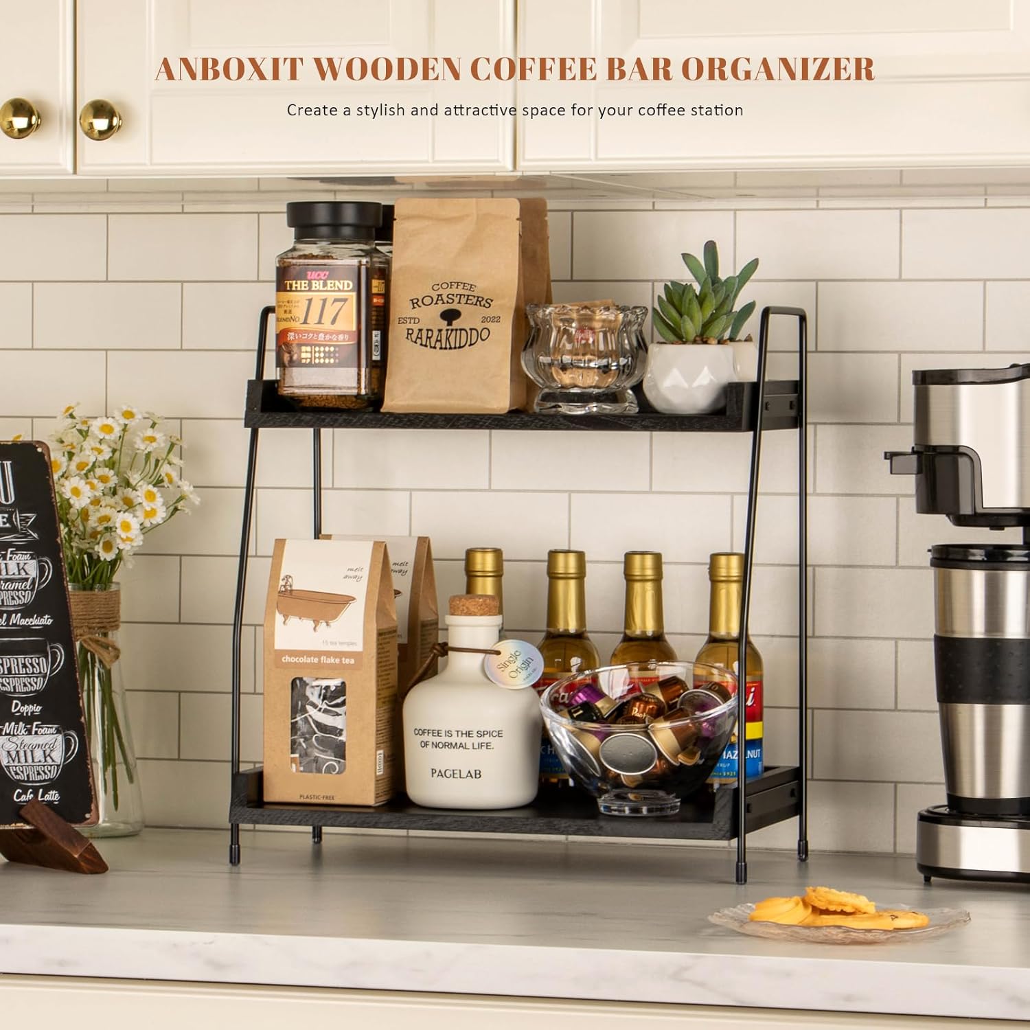 Kaffee Organizer Holz 2 Etagen Kaffeebar Kuechenregal Aufbewahrung
