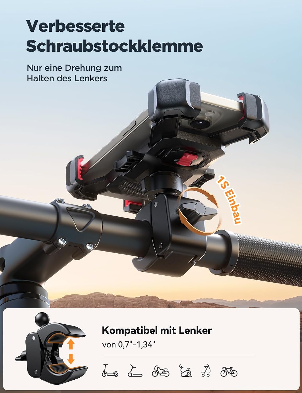 Handyhalterung Fahrrad Lenker 360° drehbar Autolock Smartphone Halter