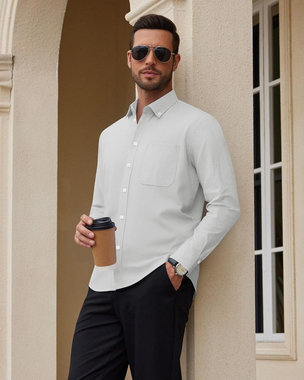 Siliteelon Herren Oxford Hemd Langarm 100% Baumwolle buegelfrei S-5XL