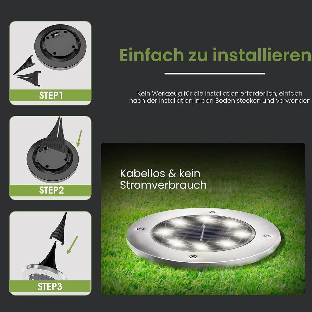 FLOWood Solar Bodenleuchte 12er Set 8 LED Warmweiss Wasserdicht Edelstahl