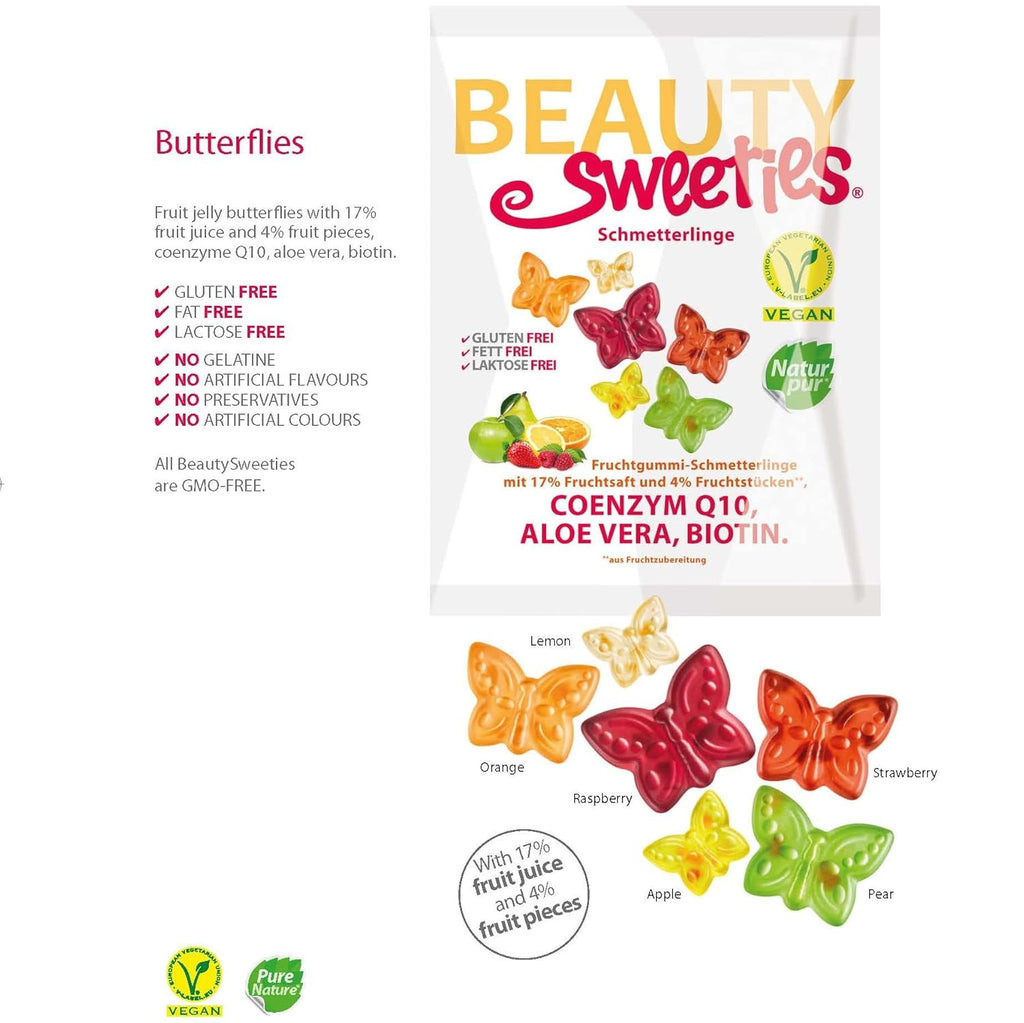 BeautySweeties Fruchtgummi Schmetterlinge vegan mit 17% Fruchtsaft