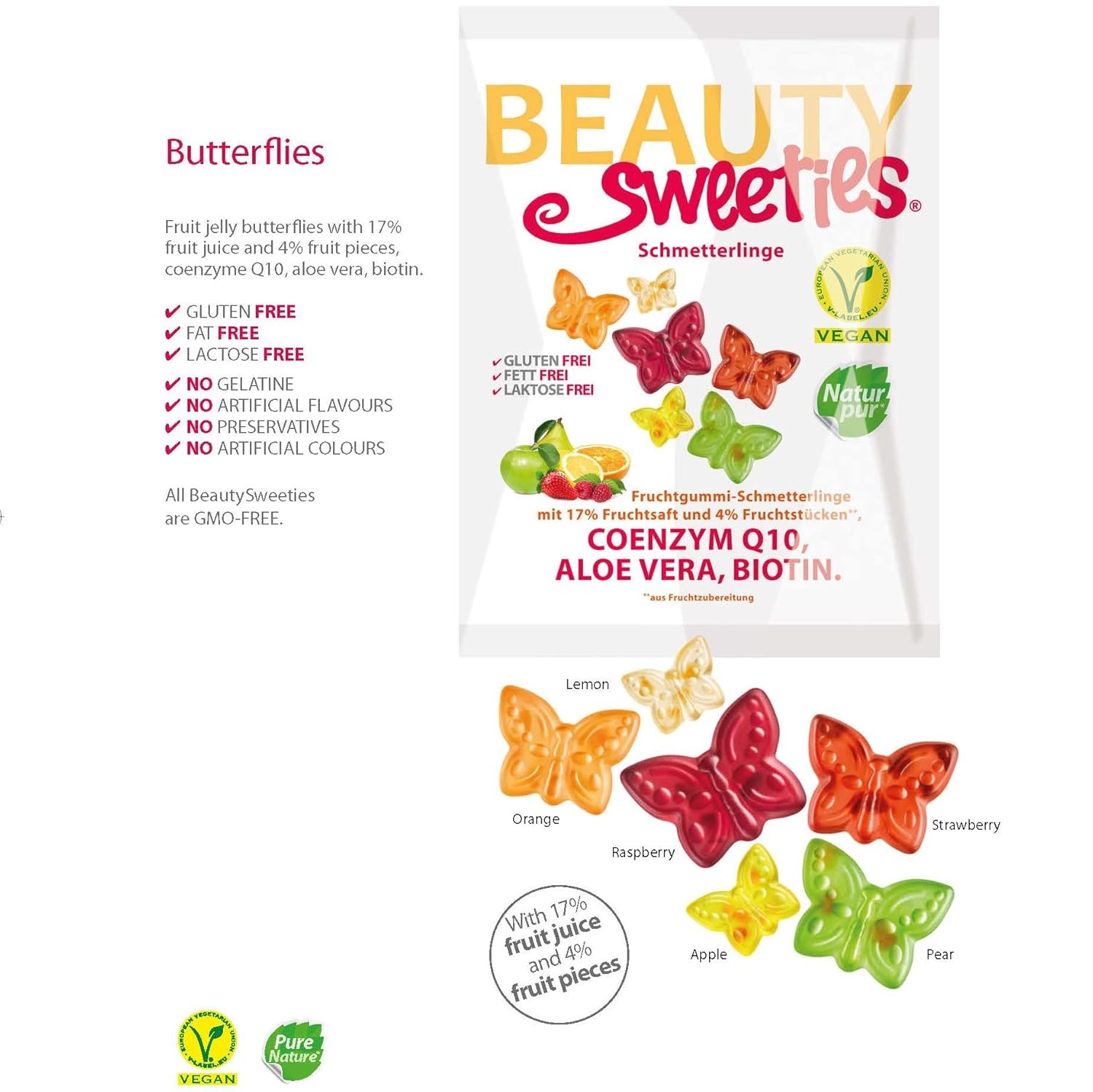 BeautySweeties Fruchtgummi Schmetterlinge vegan mit 17% Fruchtsaft
