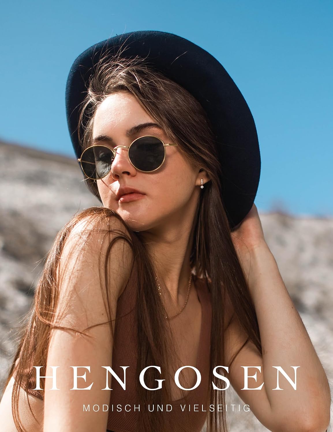 HENGOSEN Herren Sonnenbrille rund polarisiert Metallrahmen Retro Unisex