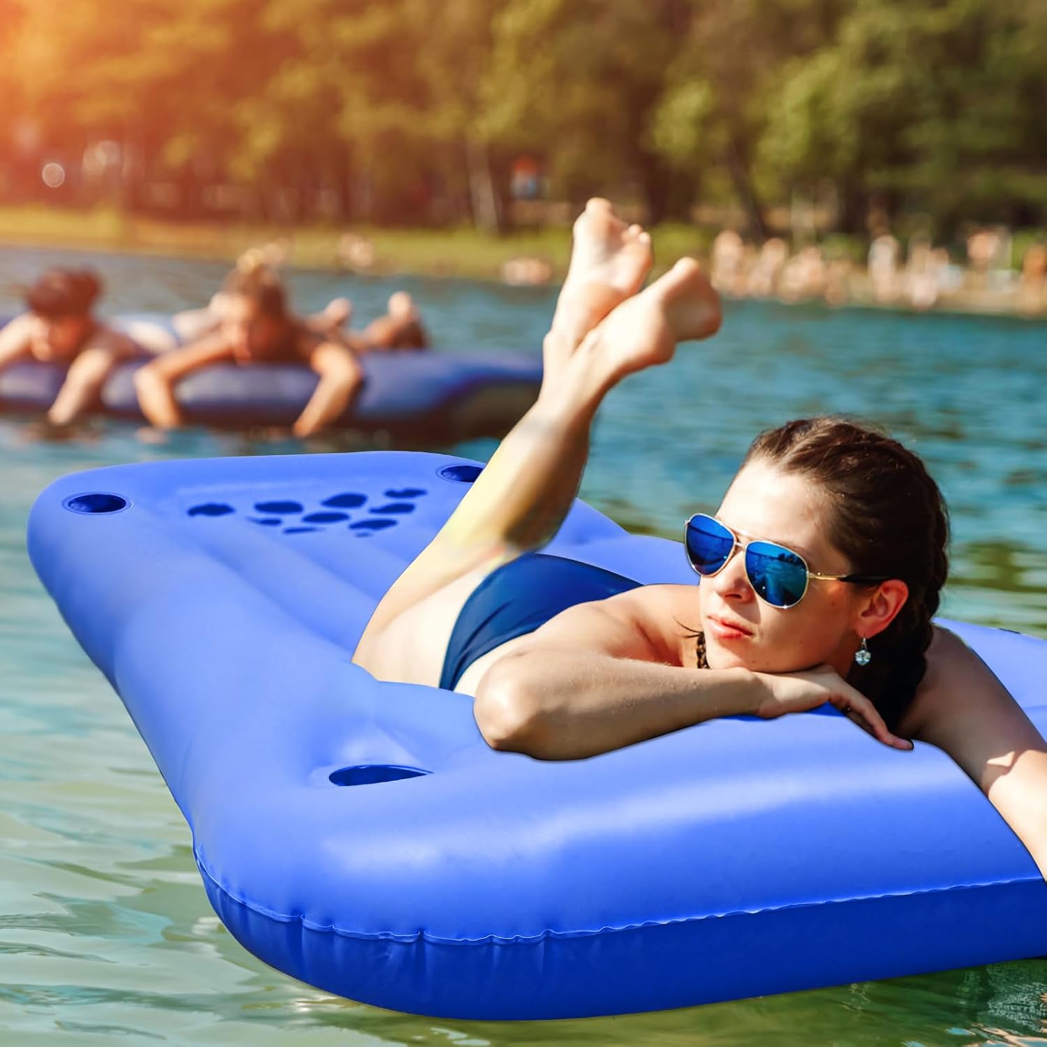Faburo Luftmatratze 175x75x15 cm aufblasbar mit Getraenkehalter Pool Float