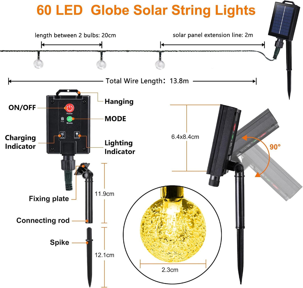 Flacchi Solar Lichterkette 30 LED Warmweiss IP65 8 Modi fuer Aussen, Wetterfest