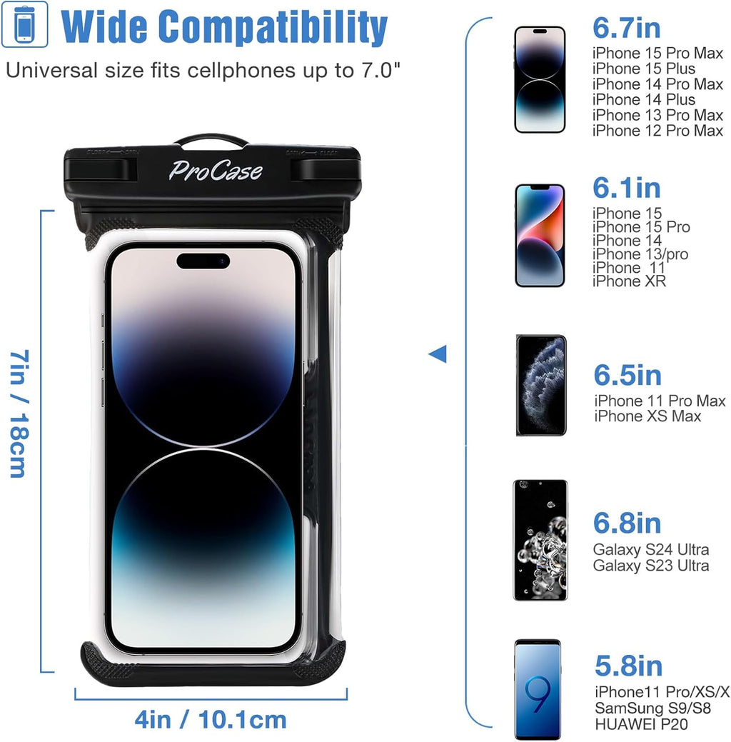ProCase 2er Set wasserdichte Universal-Handytasche IPX8 bis 7 Zoll