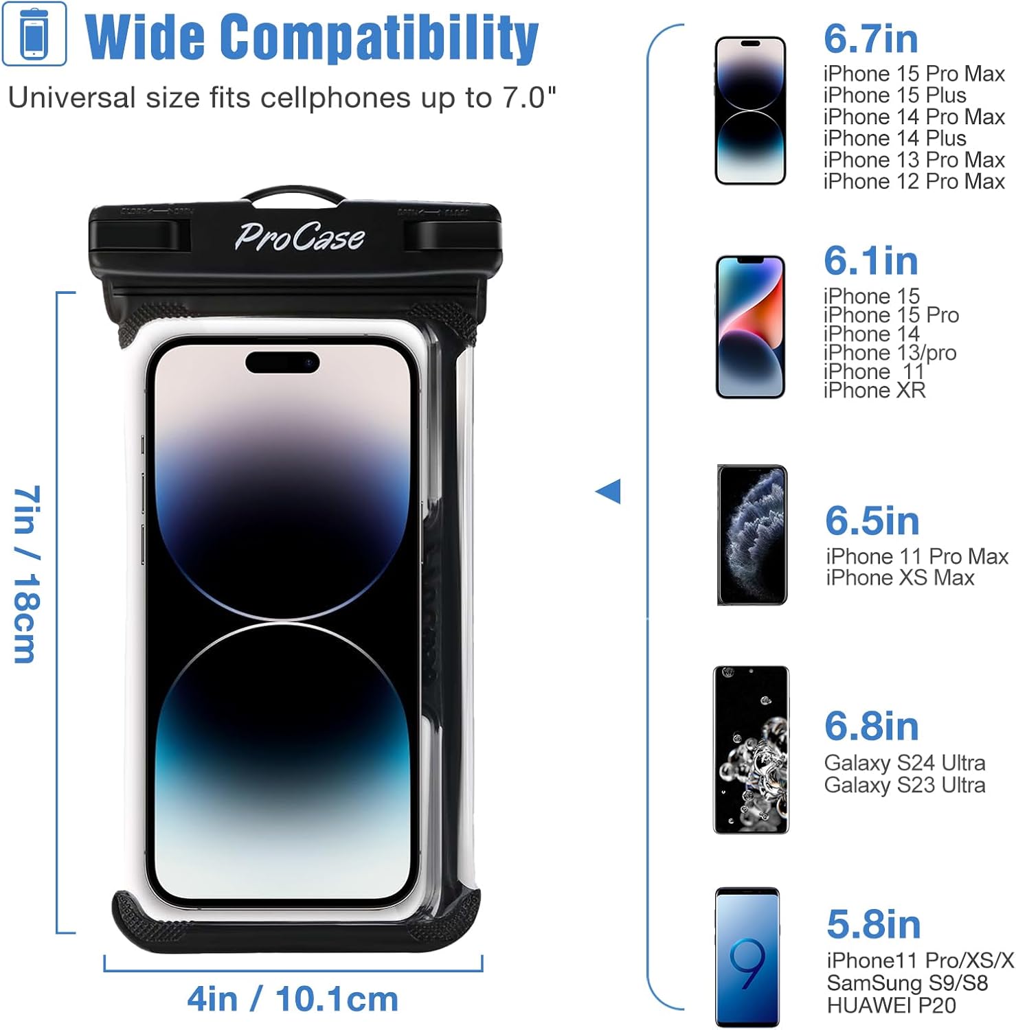 ProCase 2er Set wasserdichte Universal-Handytasche IPX8 bis 7 Zoll