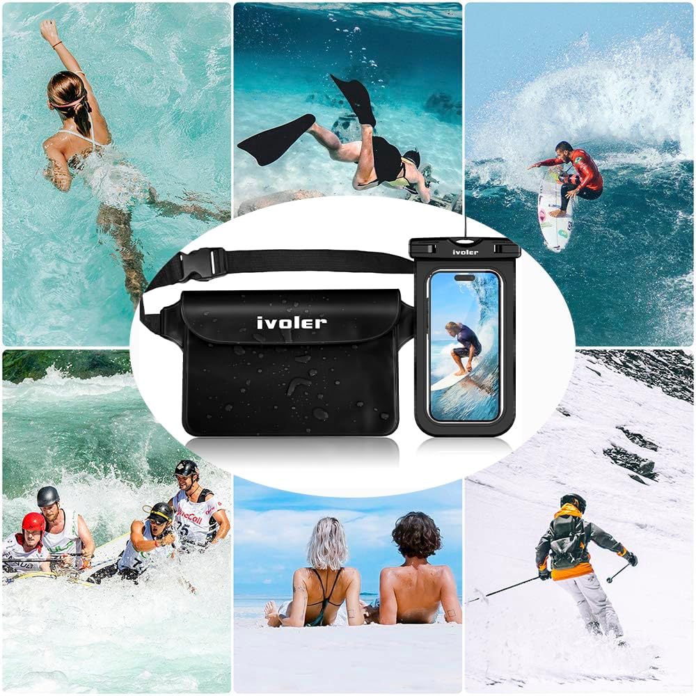 ivoler wasserdichte Bauchtasche mit Handytasche schwarz Universal Strand Tasche