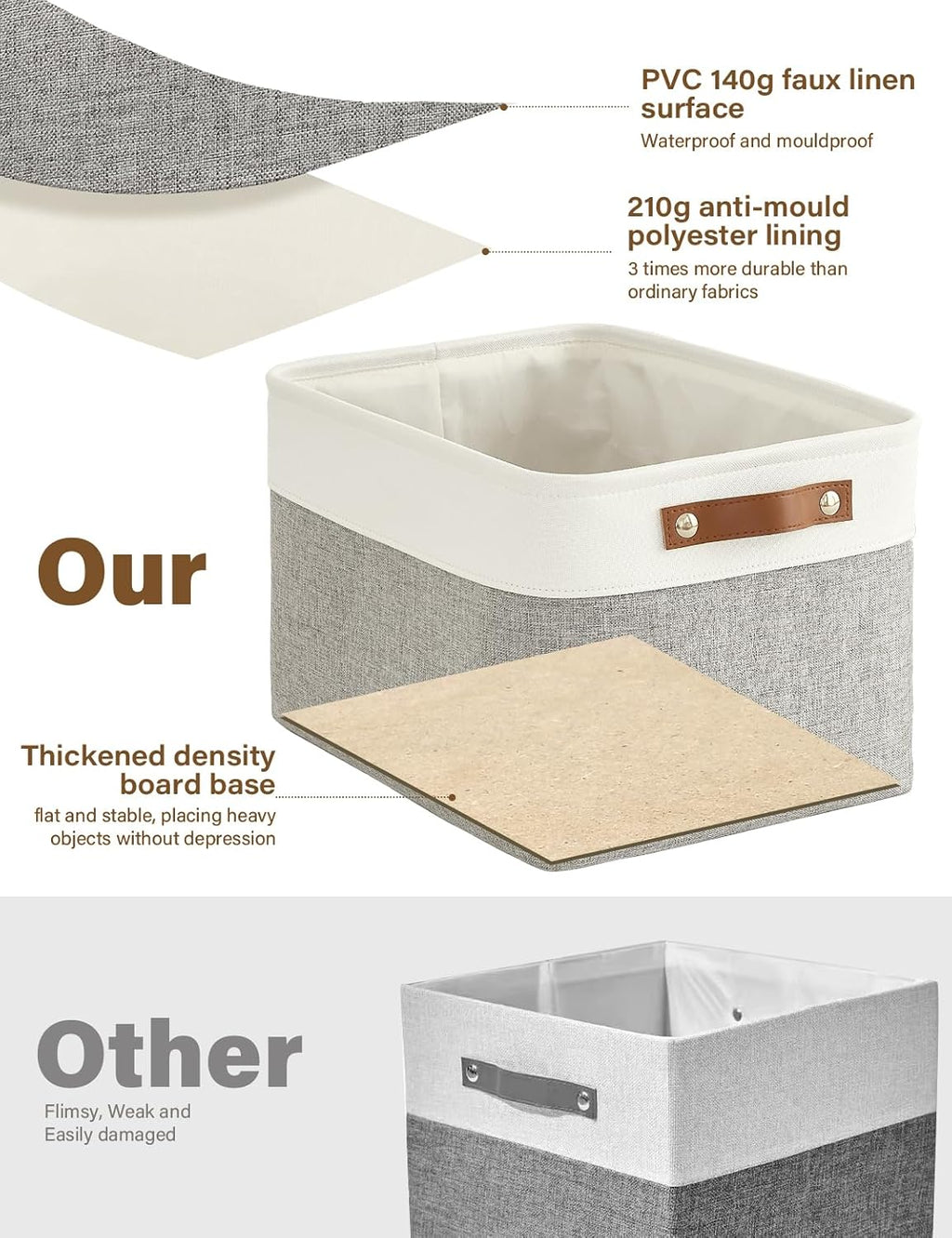 Aufbewahrungsboxen Stoff 4er Set mit Griff 30×20×15 cm faltbar