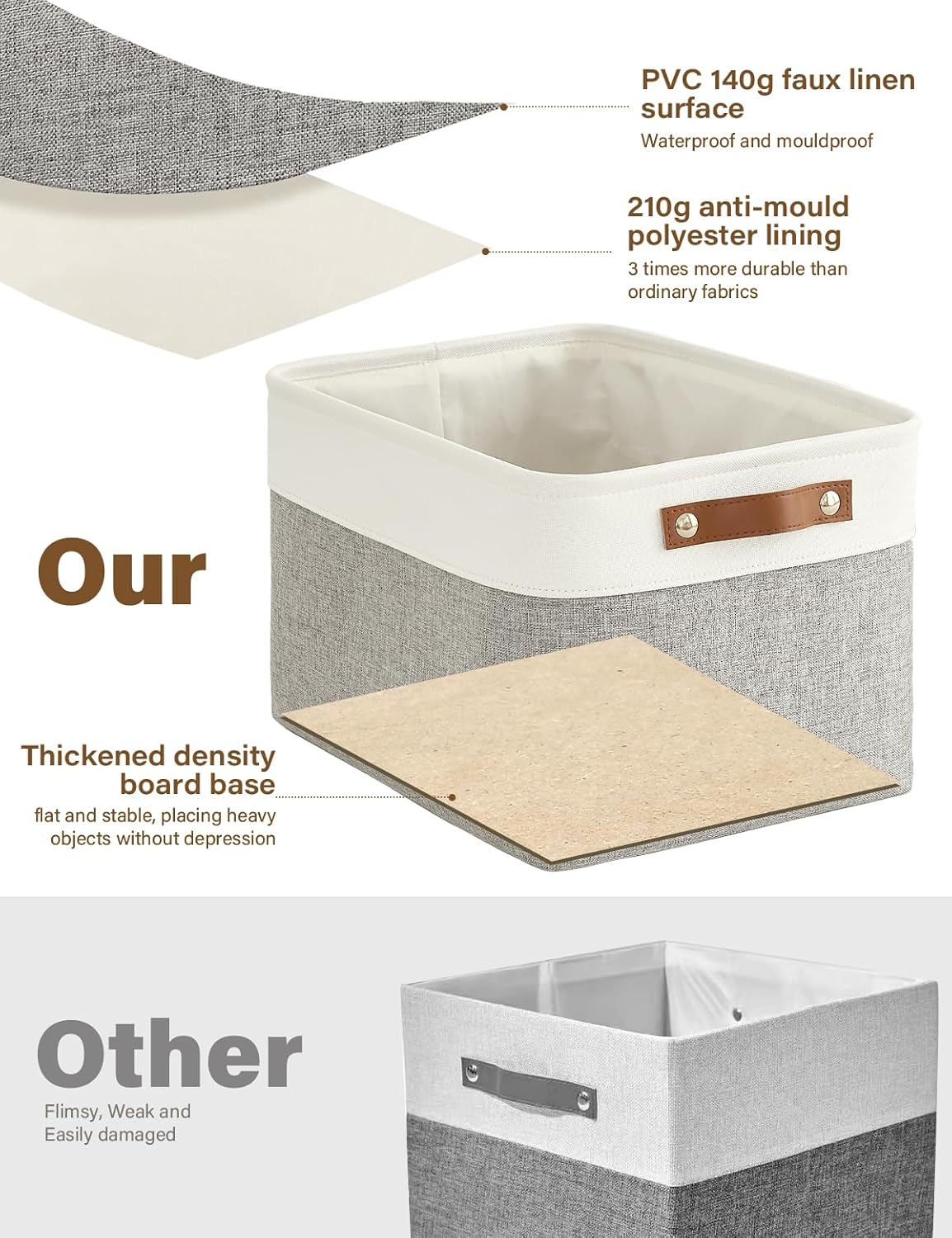 Aufbewahrungsboxen Stoff 4er Set mit Griff 30×20×15 cm faltbar