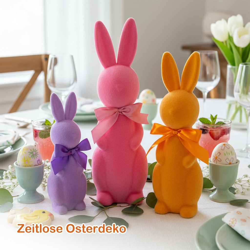 Deko Hasen 3er Set pastell flauschig Tischdeko Osterhase Figuren