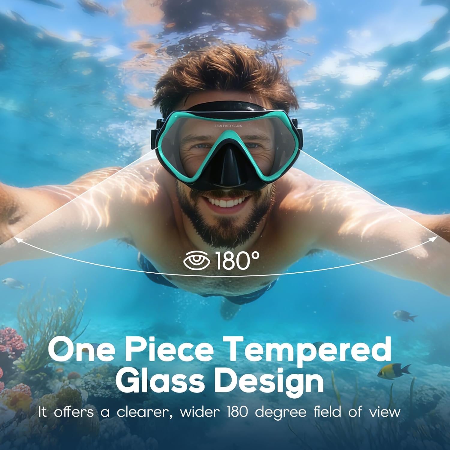 Findway Tauchmaske Erwachsene Teenager 180° Panorama-Glas Anti-Fog Nasenabdeckun