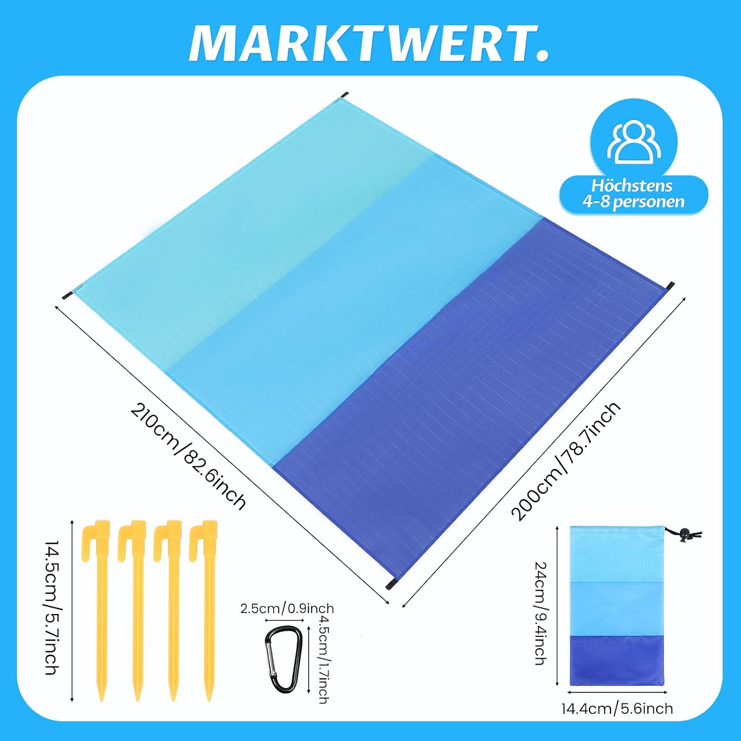 Sandfreie Stranddecke 210x200 cm wasserdicht ultraleicht XXL mit Tragetasche