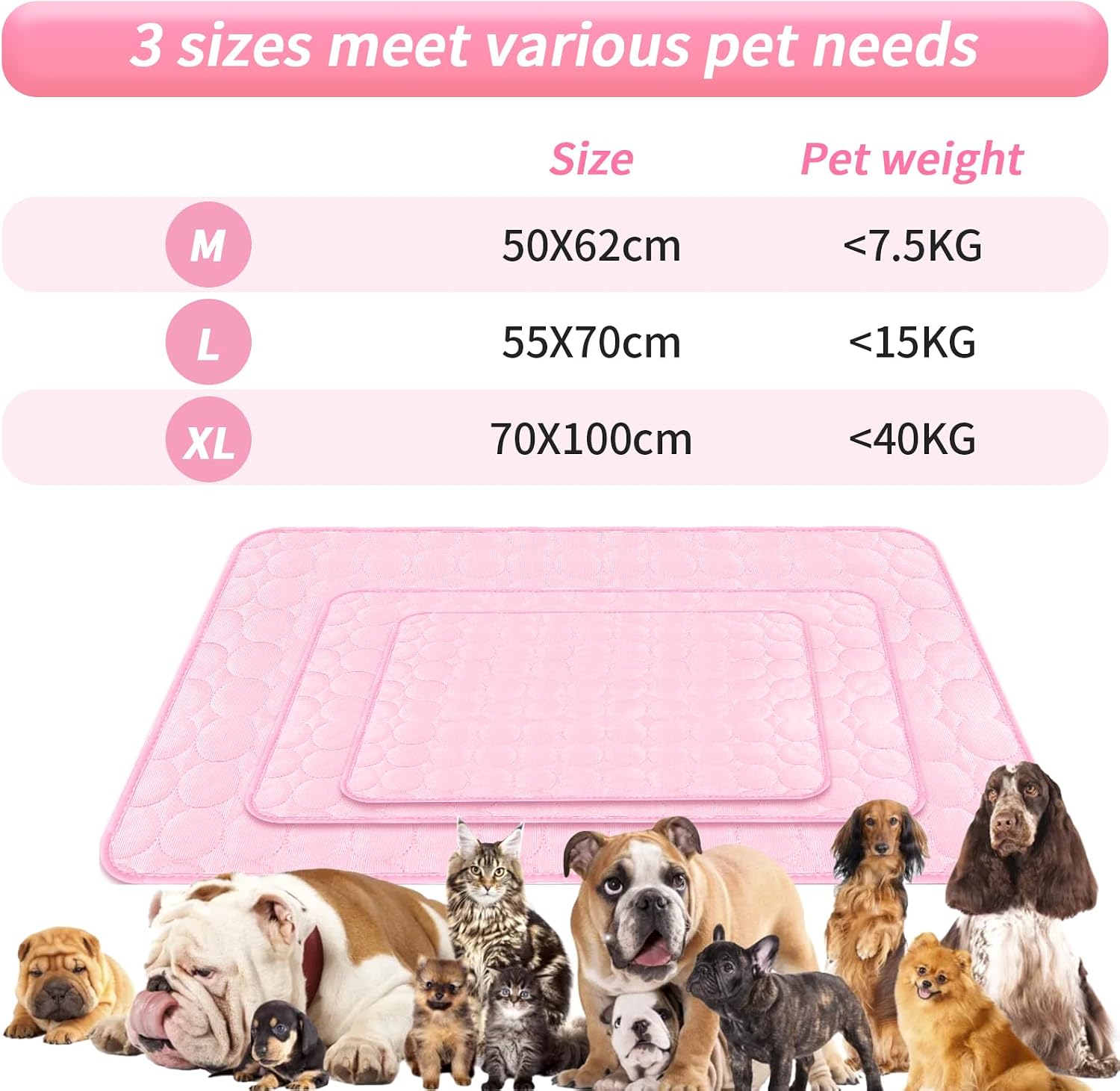 Kuehldecke fuer Hunde und Katzen 70×55 cm Rosa kuehlende Matte 1cm-70cm