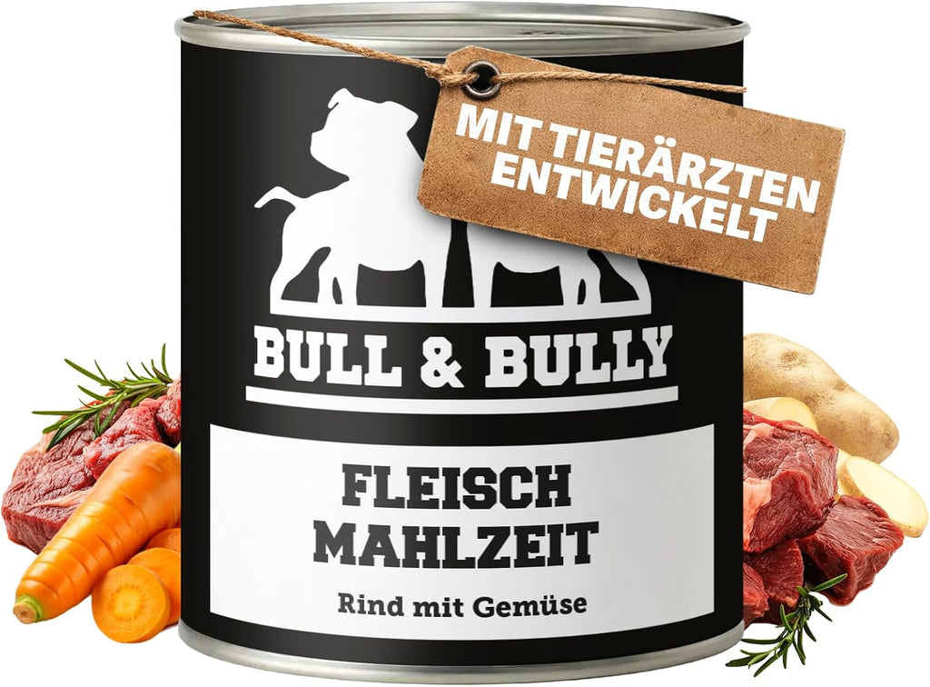 BULL & BULLY Nassfutter Rind mit Gemüse 91% Fleisch für aktive Hunde