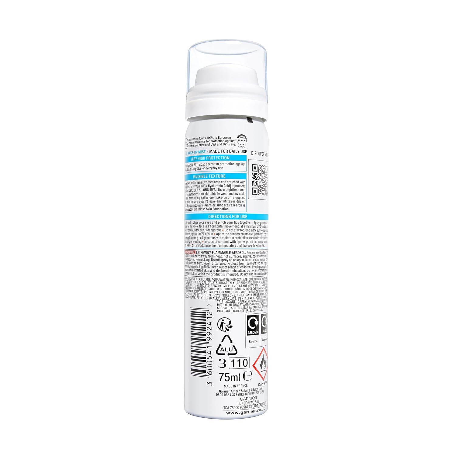Garnier Ambre Solaire Sonnen-Spray LSF 50+ Gesicht mit Hyaluronsaeure 75ml