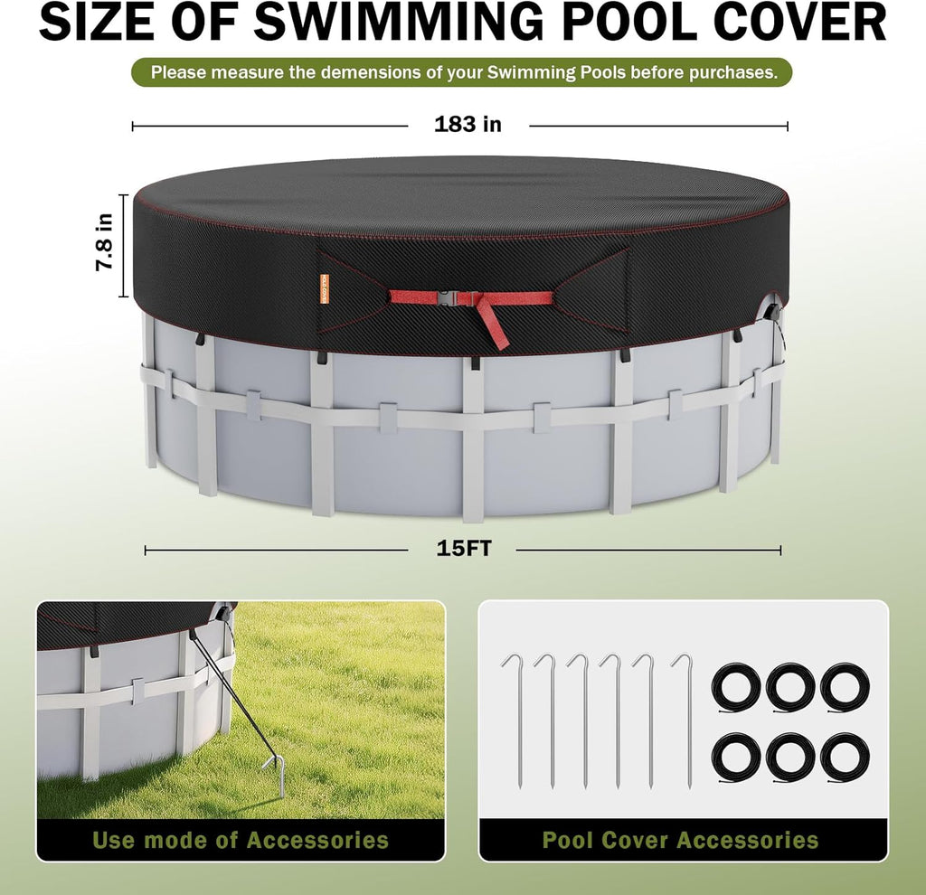 Runde Poolabdeckung 305 cm fuer Aufstellpool 420D UV-Schutz winddicht Reissfest 24