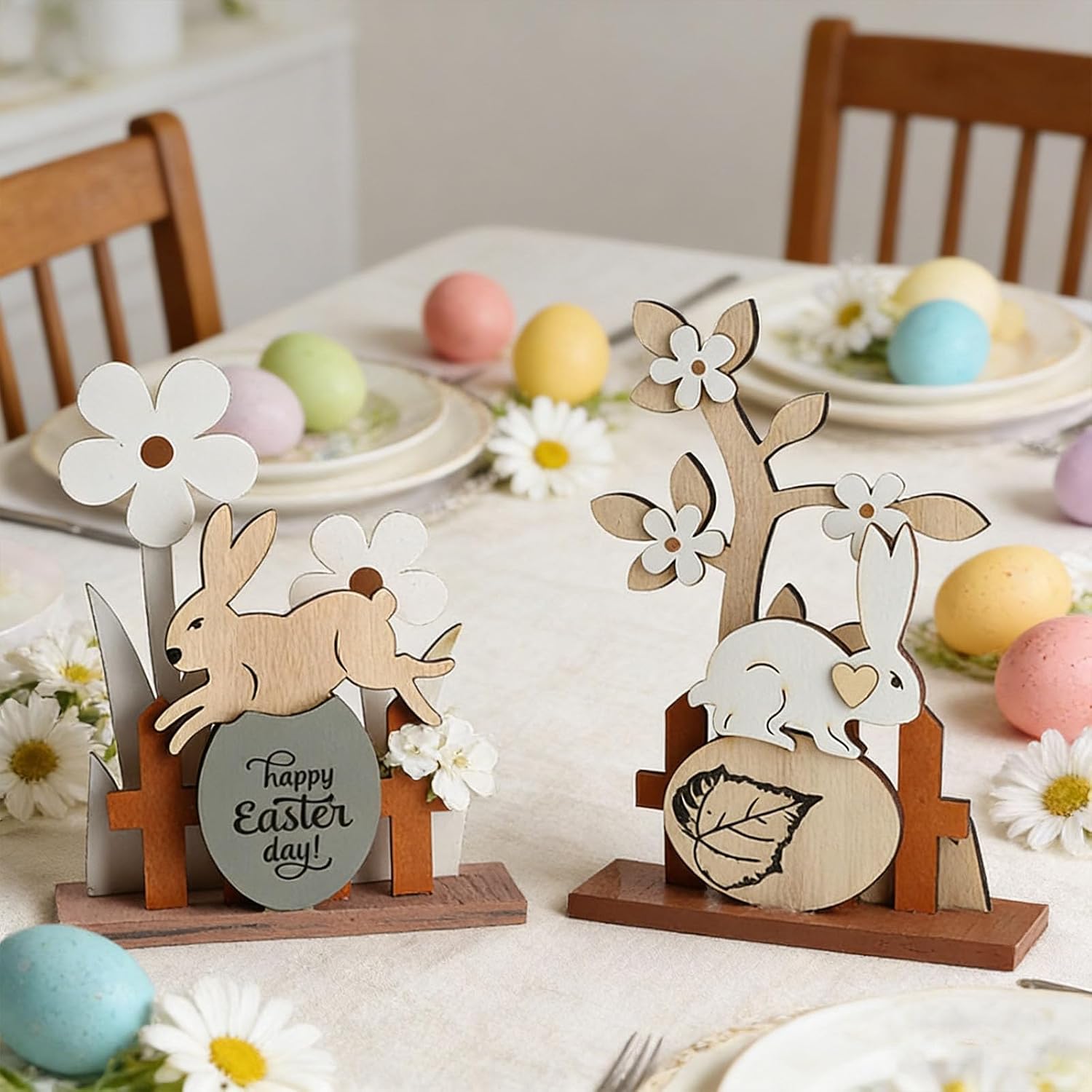 Holz Osterhase Deko Aufsteller 2er Set Fruehlingsdeko Tischdekoration