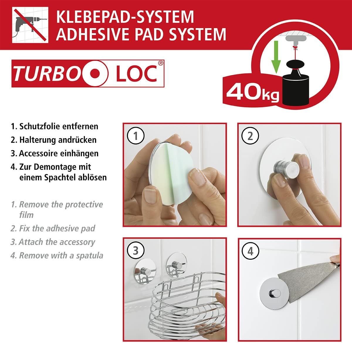 Wenko Eck-Duschablage ohne Bohren Turbo-Loc verstellbar 6cm-38cm