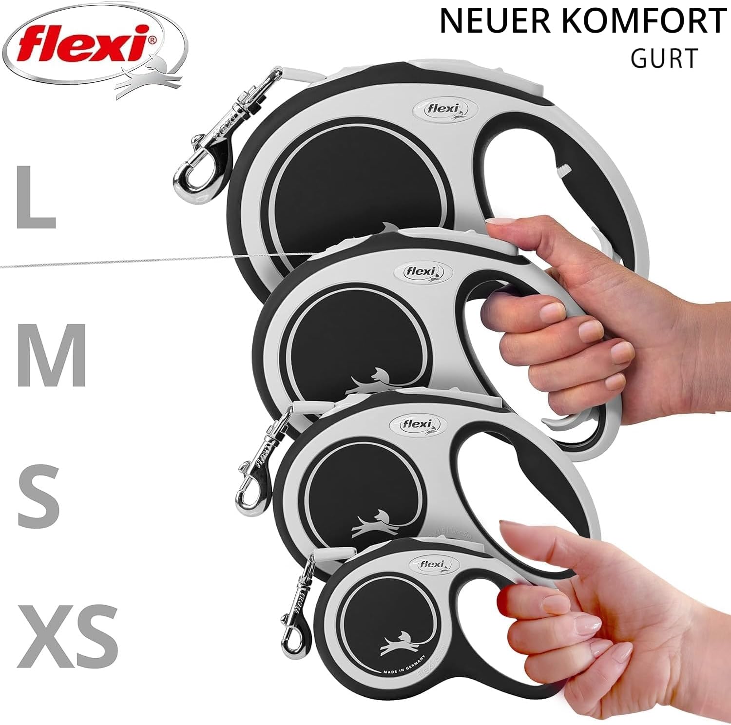 flexi Comfort S 5 m Gurt-Rollleine Schwarz fuer Hunde bis 15 kg 221 g