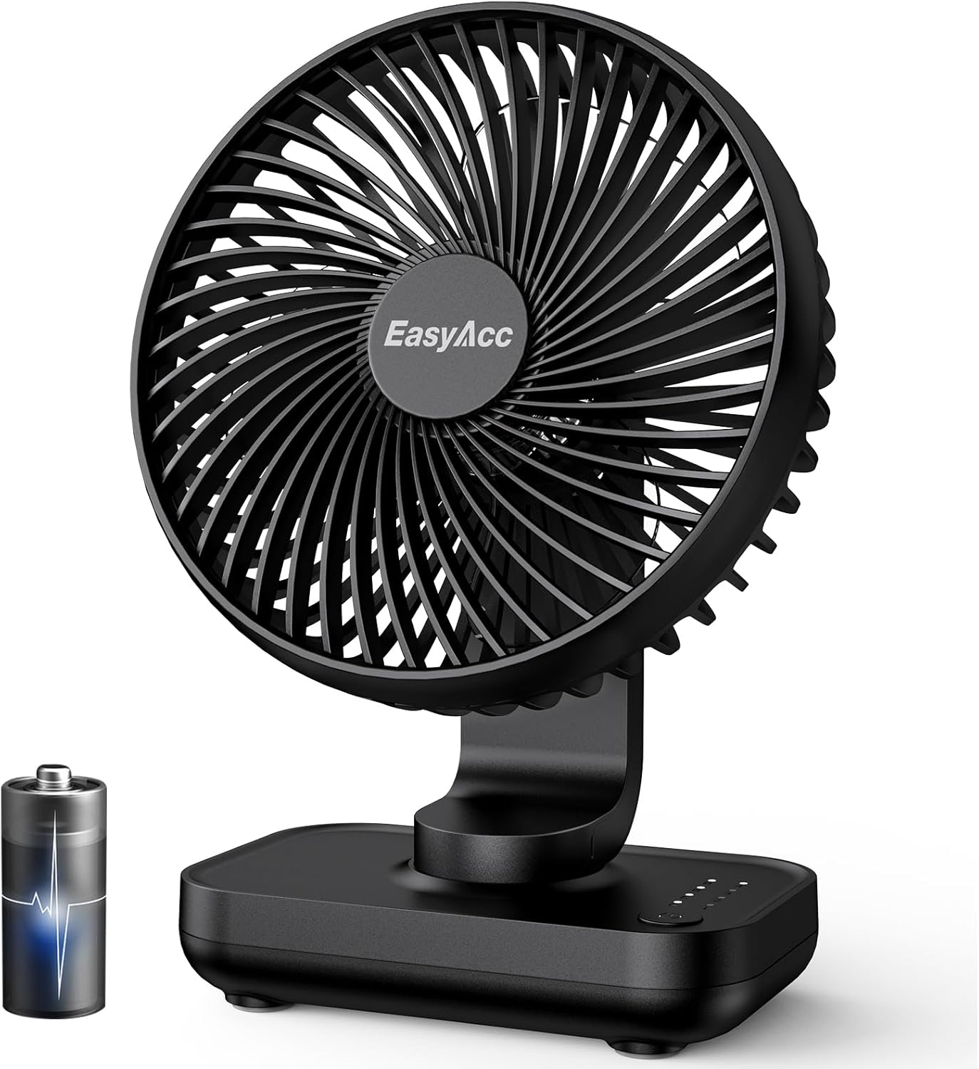 EasyAcc Tischventilator USB Akku 4000 mAh, tragbar, 4 Stufen, schwarz