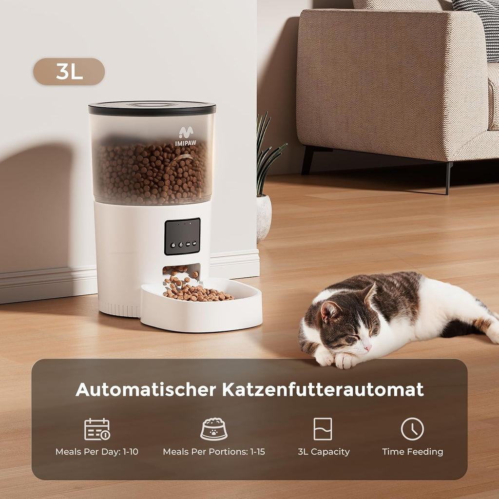 IMIPAW Futterautomat fuer Katzen 3L mit Timer fuer 1 bis 10 Mahlzeiten