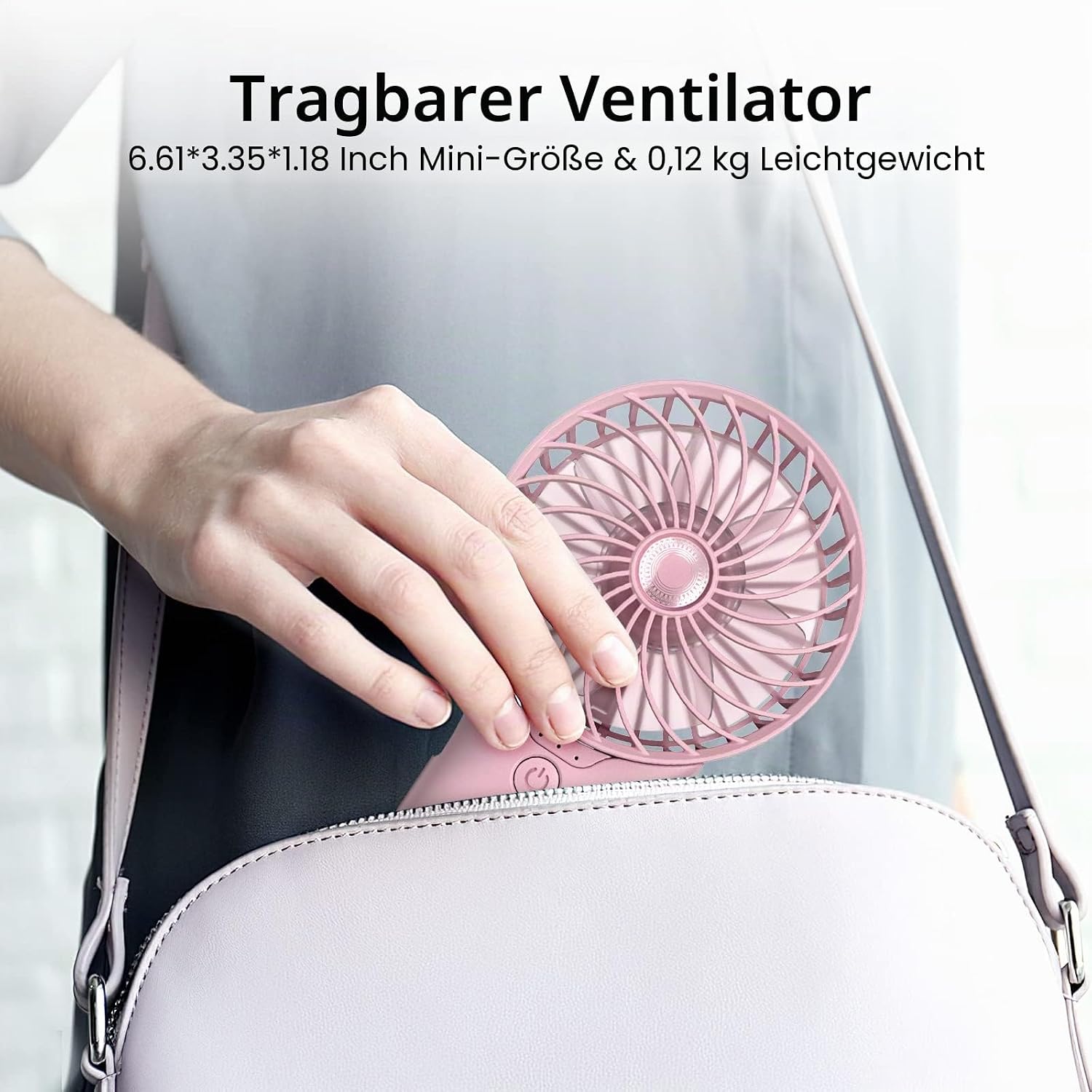 Handventilator USB wiederaufladbar 2000mAh 4 Stufen leiser Mini mit Spiegel