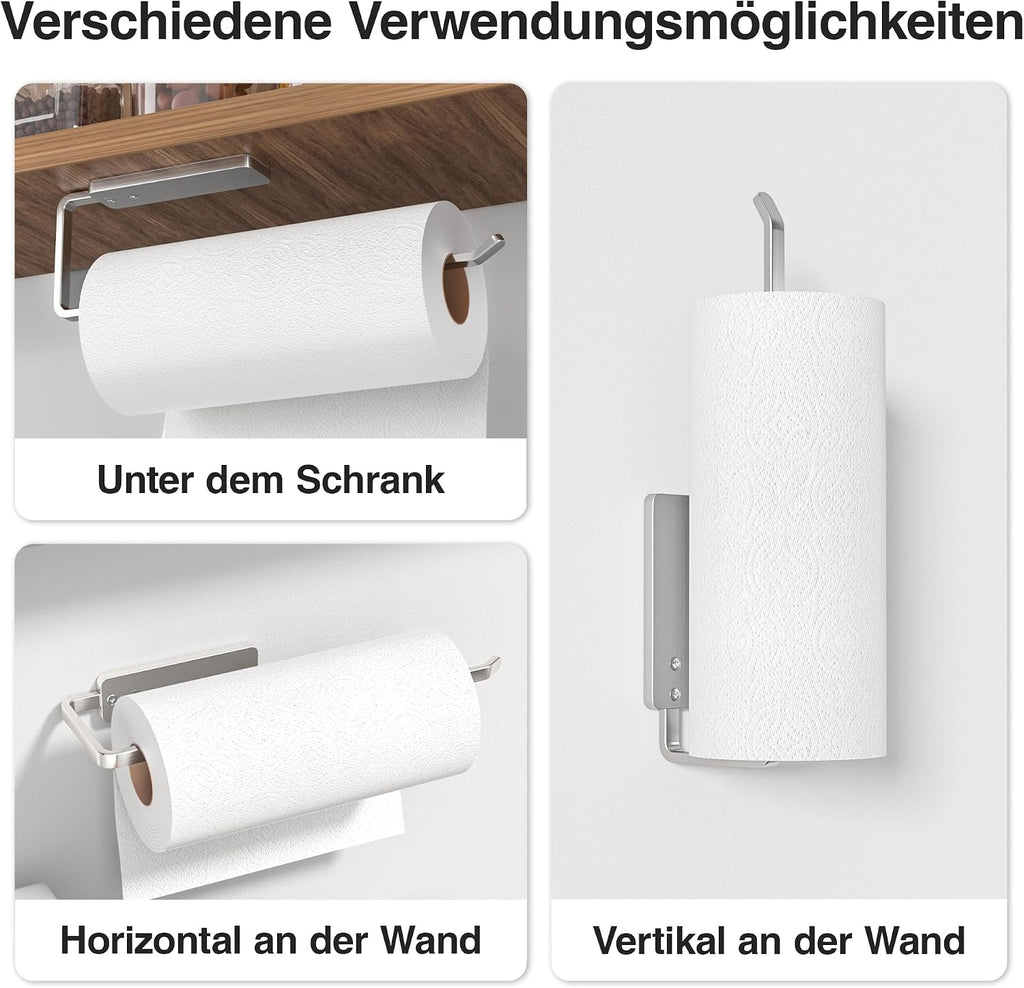 Niffgaff Kuechenrollenhalter selbstklebend 31 cm Aluminium schwarz ohne Bohren