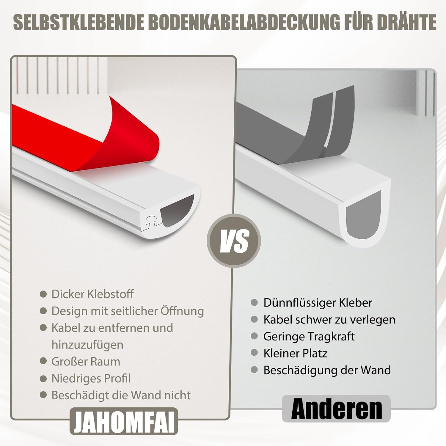 Selbstklebende halbrunde Kabelabdeckung flexibel fuer Wand Boden 1m-6m