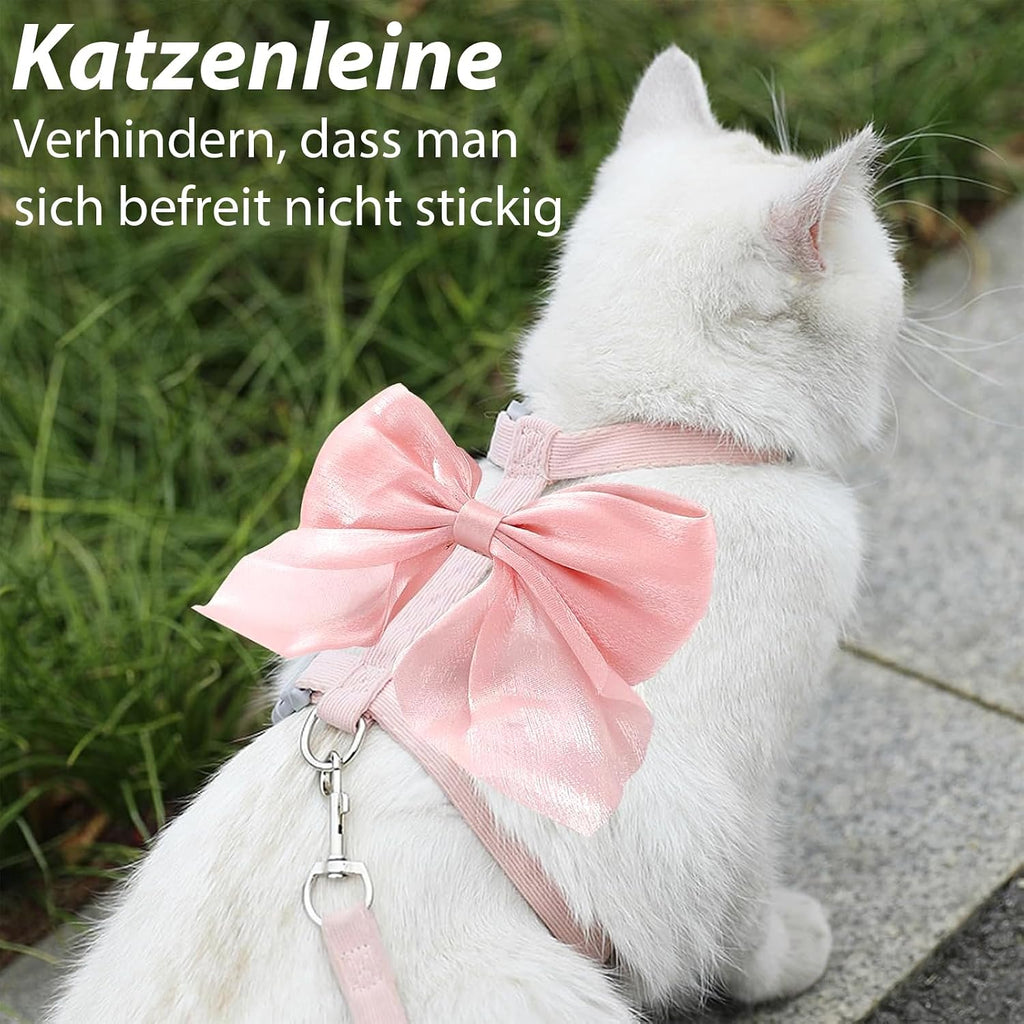 Katzen Geschirr mit Leine Pink Schleife S, verstellbar, atmungsaktiv fuer Kitten