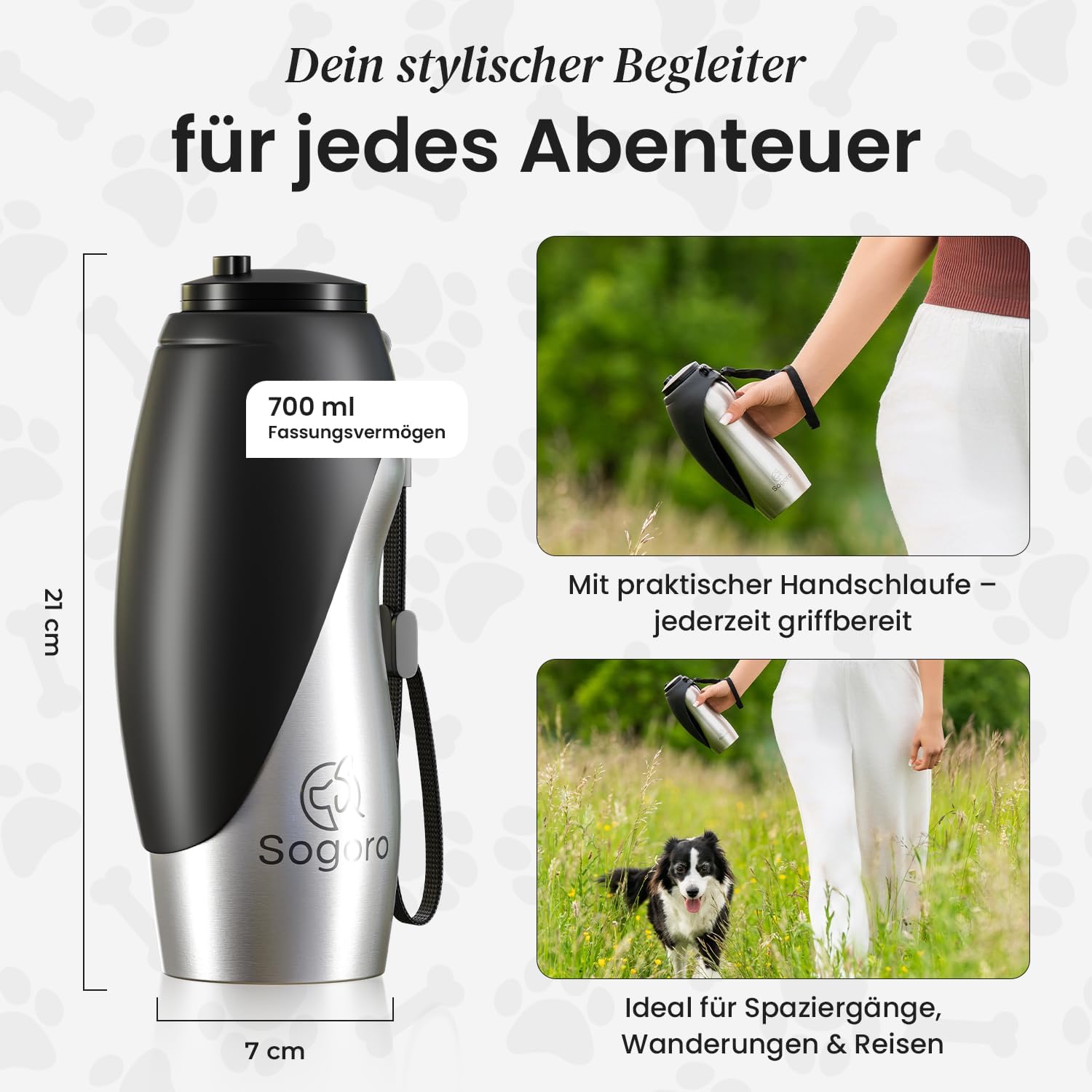 Hundetrinkflasche 700 ml Edelstahl auslaufsicher tragbar fuer unterwegs