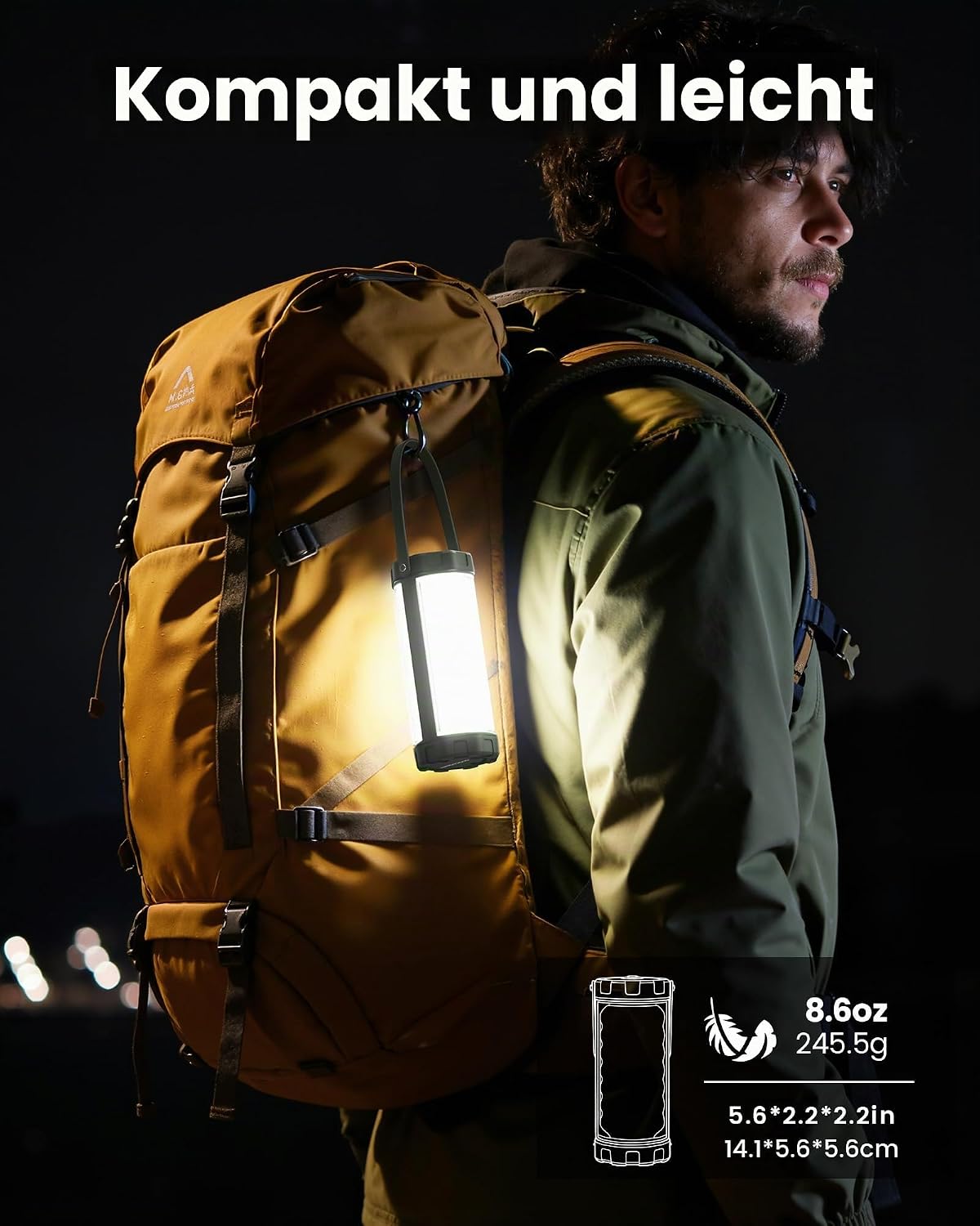 Glocusent Campinglampe 5000mAh mit 5 Helligkeitsstufen, SOS, IP68, 80 Std