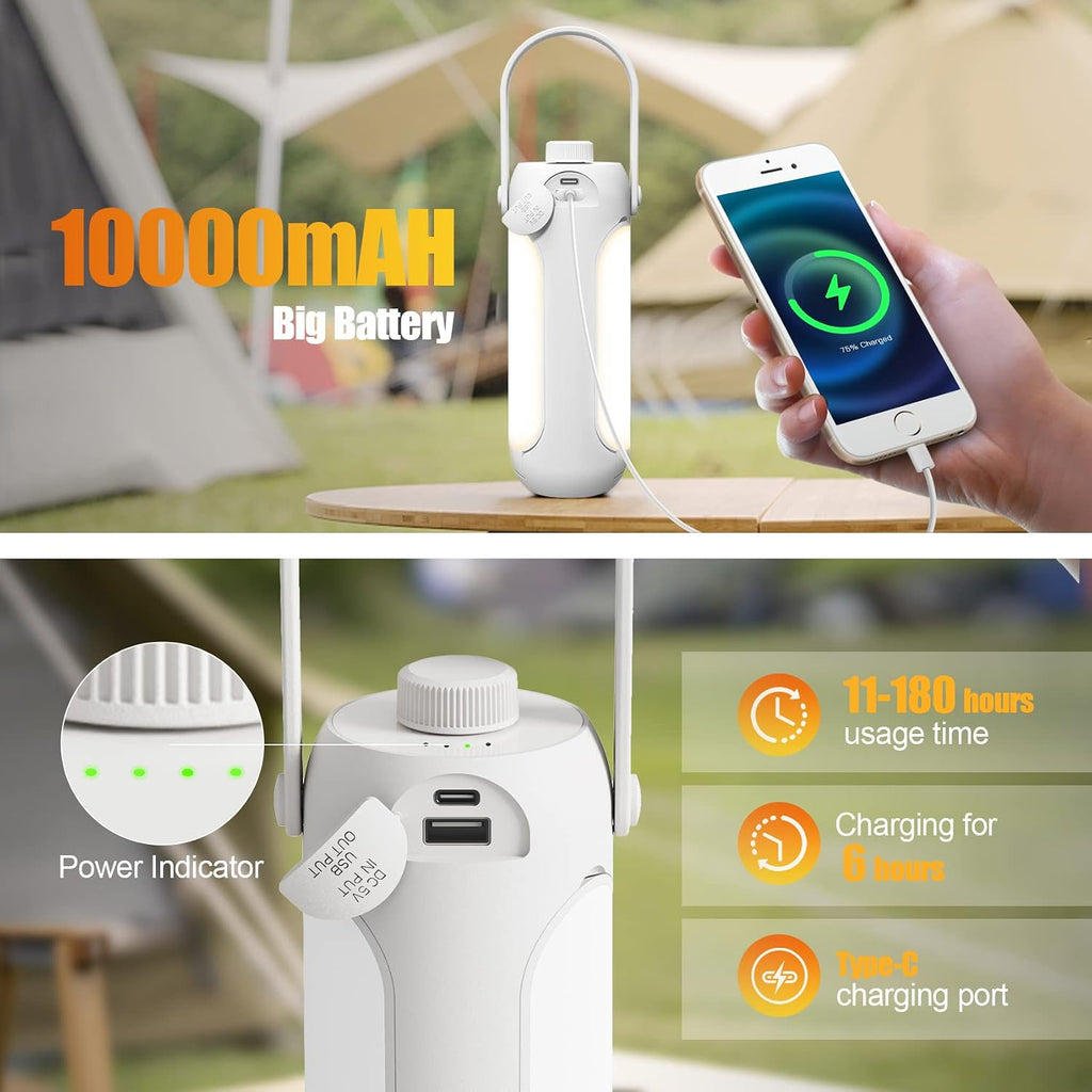 LED Campinglampe 10000 mAh Akku kabellos dimmbar 3 Leuchtmodi schwarz