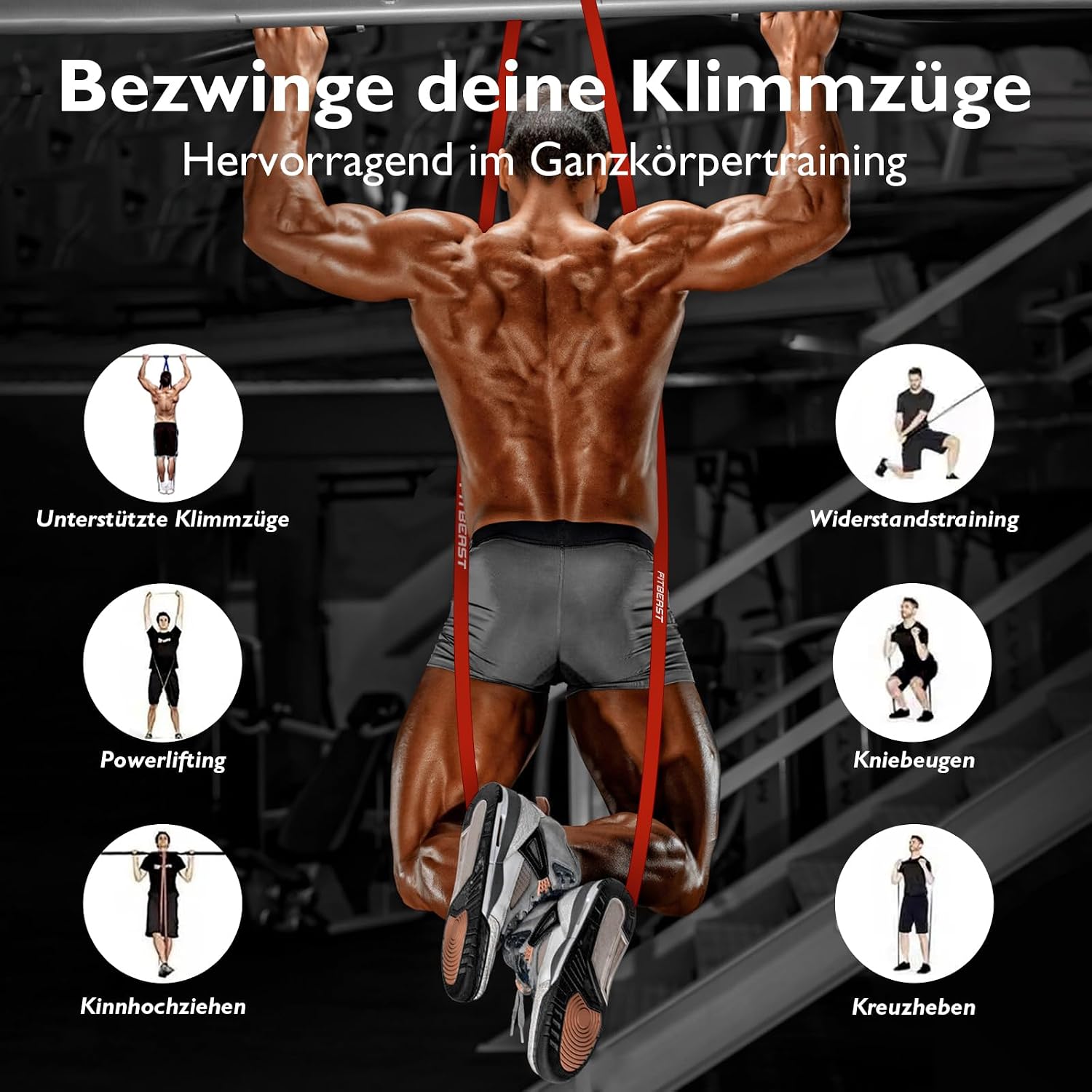 Fitbeast Widerstandsbaender Set 5 Level - Fitness Krafttraining Crossfit Muskelau