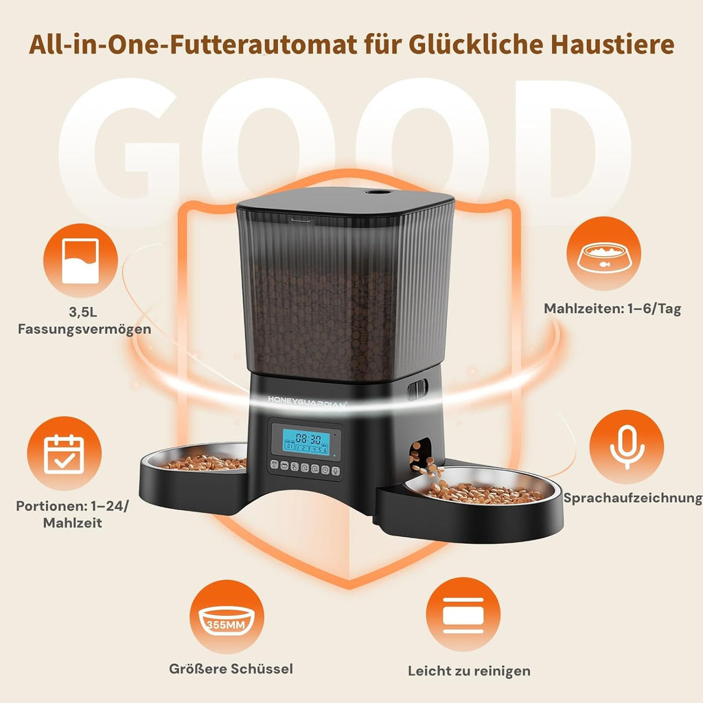 HONEYGUARDIAN Futterautomat fuer Katzen mit WiFi App Steuerung und Mahlzeitenplan