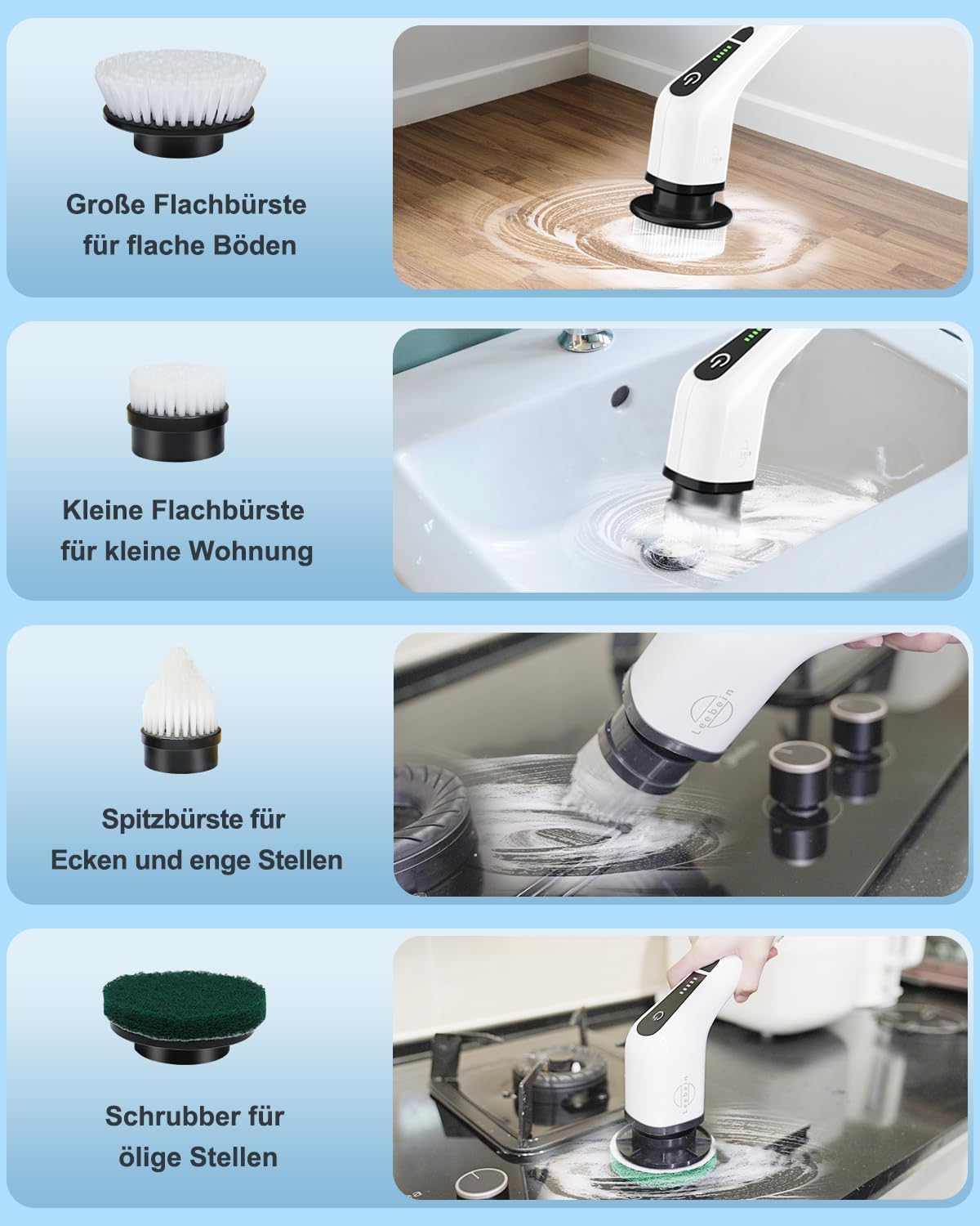 Elektrische Reinigungsbuerste Akkubetrieben mit 8 Buersten Spin Scrubber
