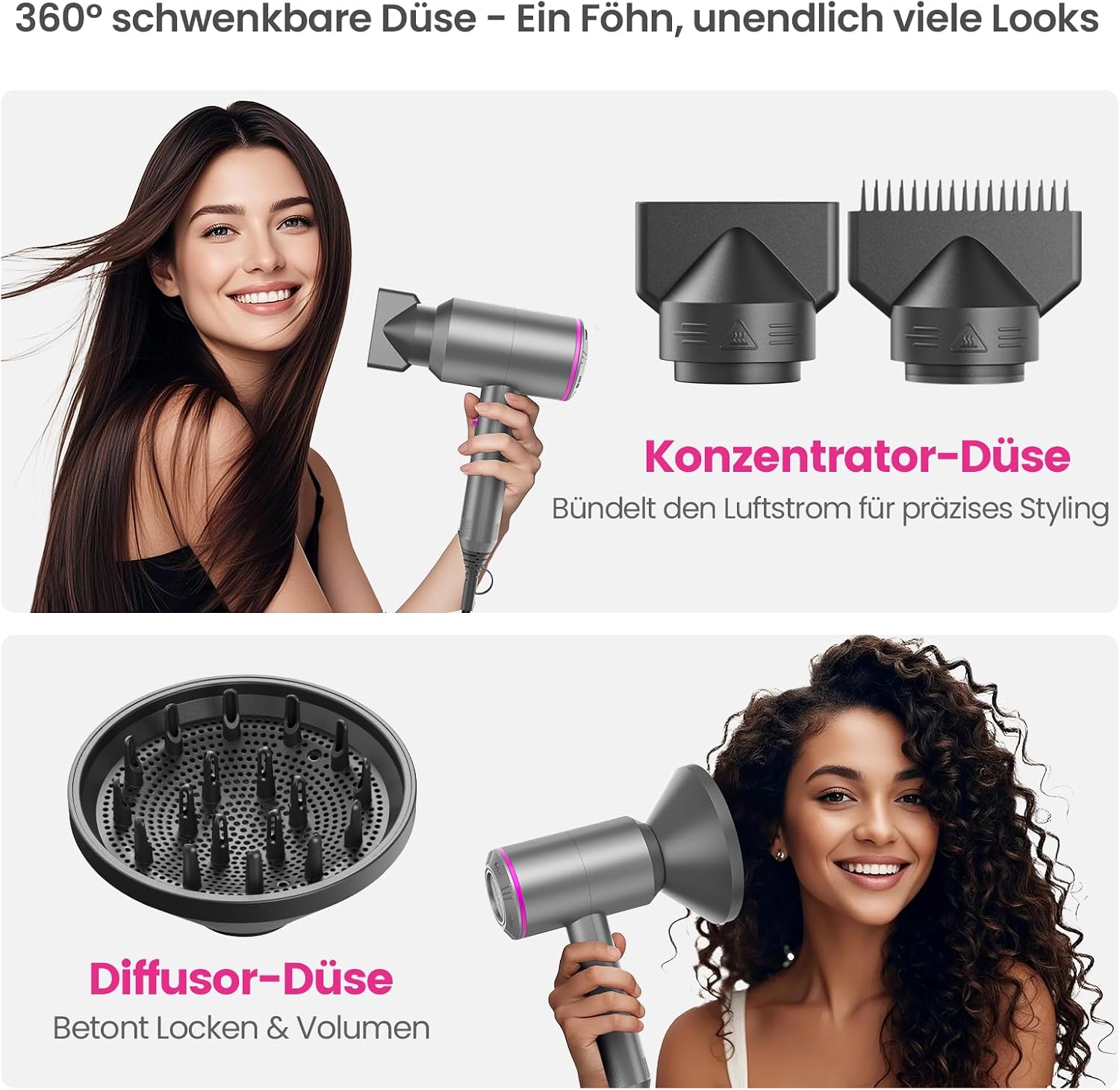 Ionen Haartrockner mit AC Motor, 3 Stufen, Diffusor inklusive