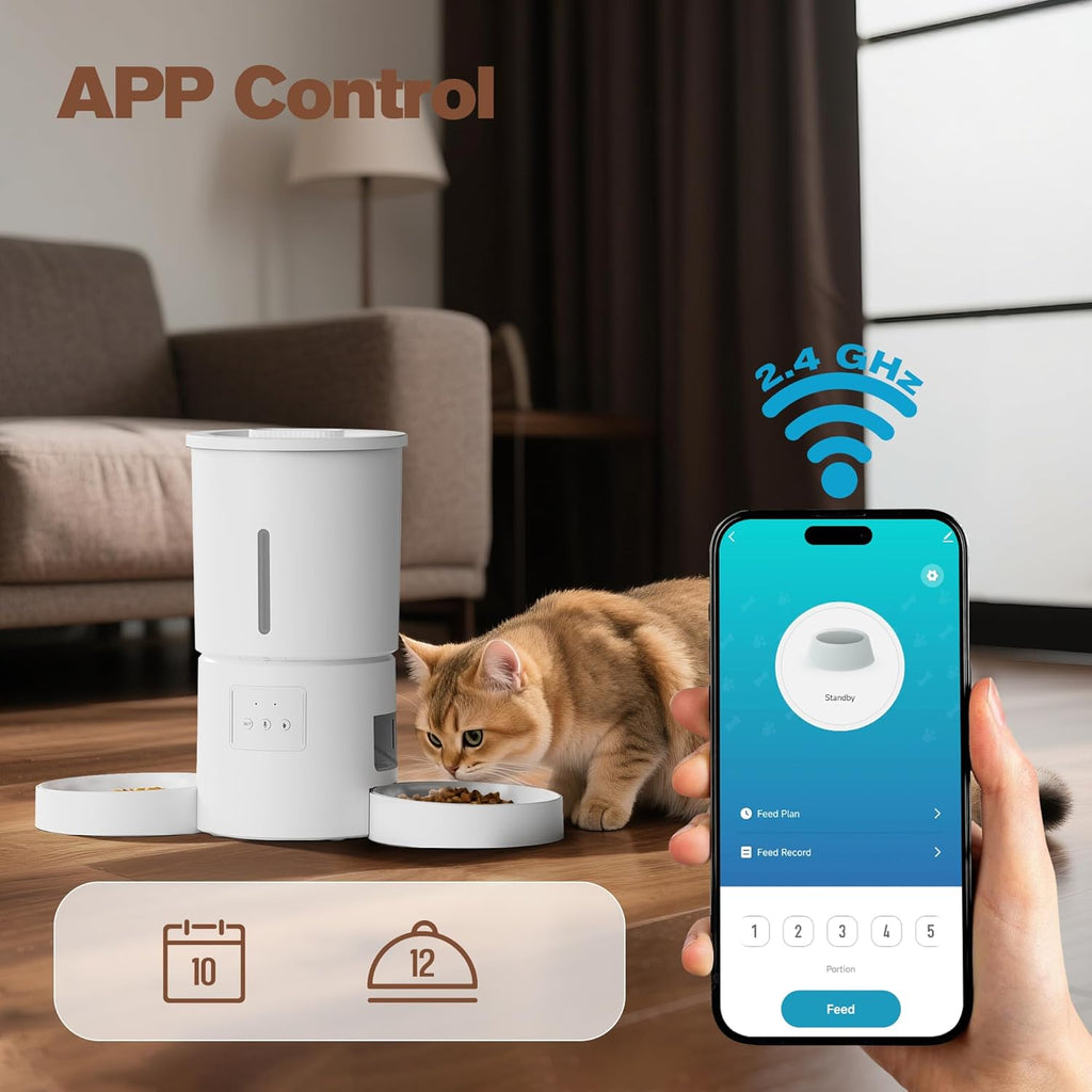 AONBOY Futterautomat 2 Naepfe mit WiFi Timer App Automatischer Futterspei