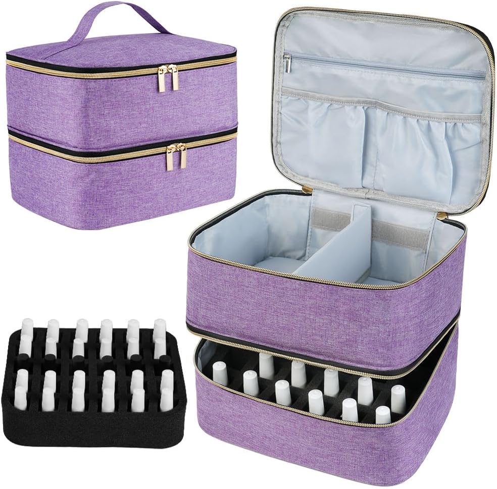 Kosmetiktasche doppellagig fuer Nagellack 30 Flaschen Reise Organizer schwarz