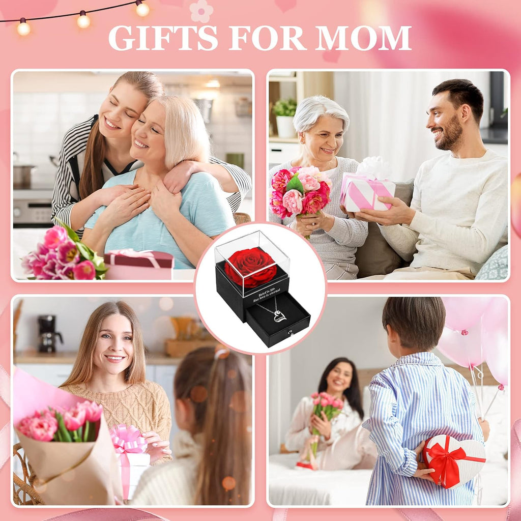 Ewige Rose Geschenkbox fuer Frauen mit I Love You Halskette Schmuckset