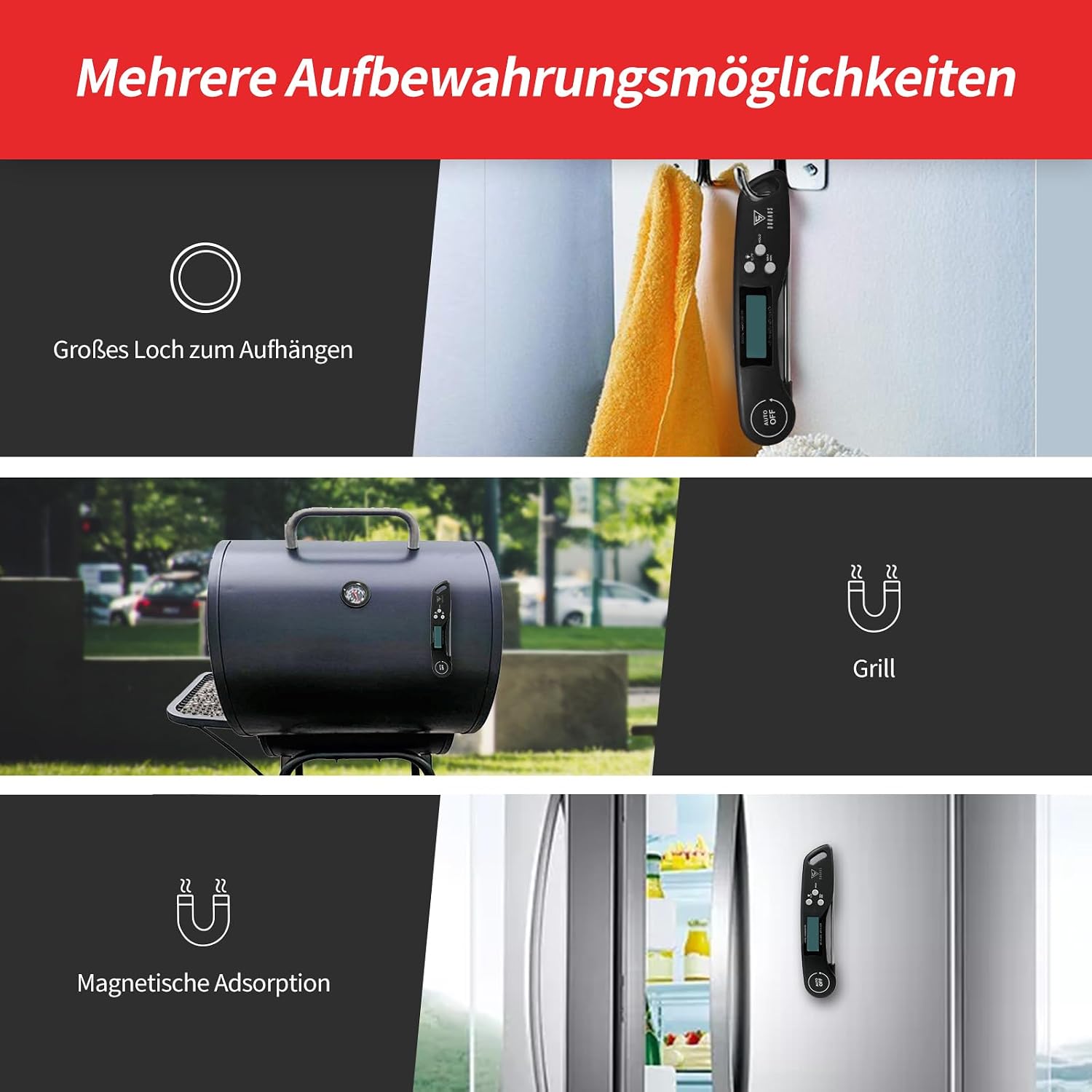 DOQAUS digitales Fleischthermometer mit langer Sonde LCD 3s Messung
