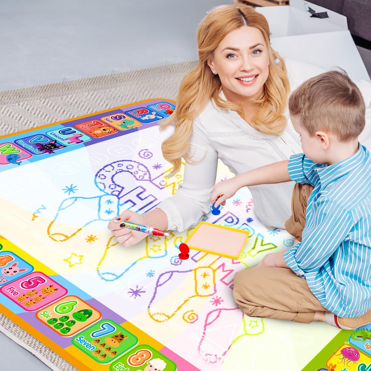 MELAND Wassermalmatte 100×78 cm mit Wasserstift fuer Kinder 3-6 Jahre