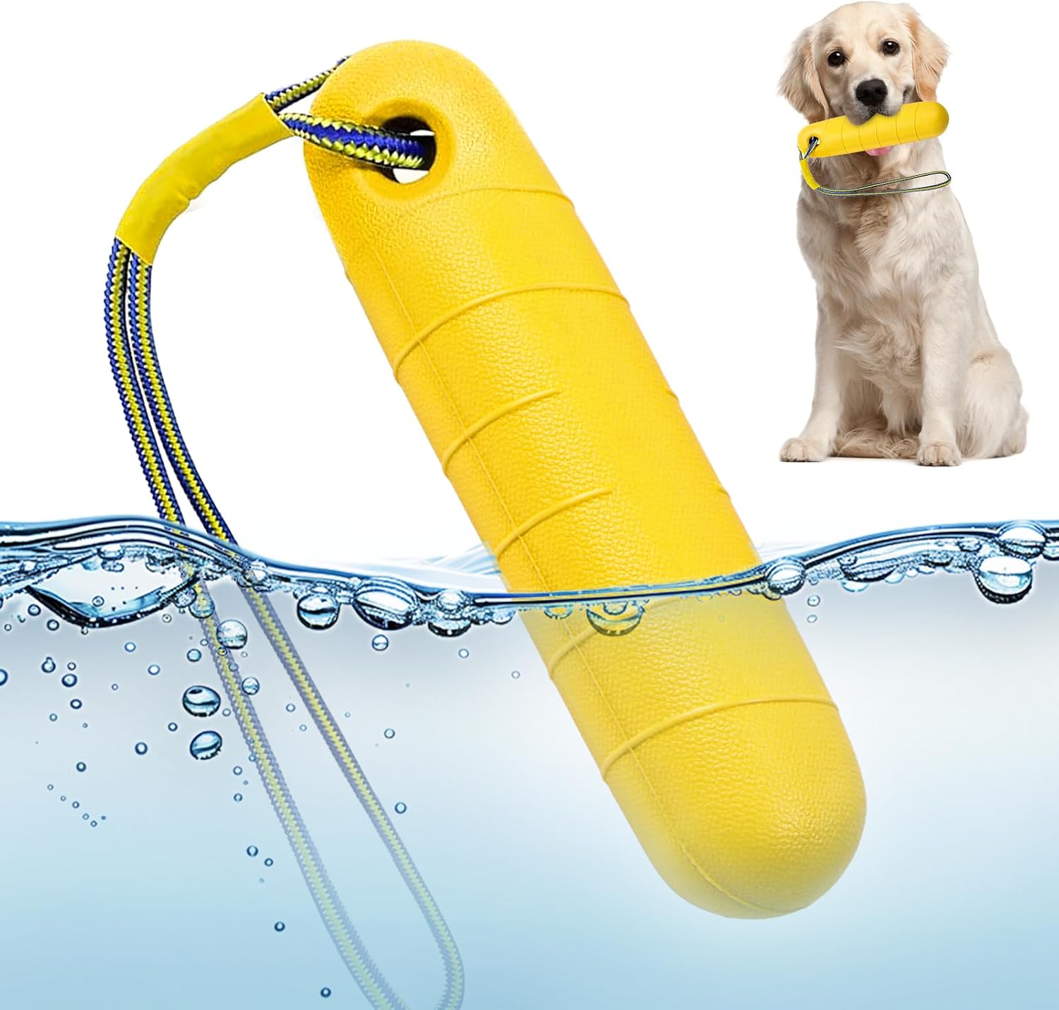 Wasserspielzeug Hund 22 cm mit Nylonseil zum Apportieren fuer mittelgrosse und gro